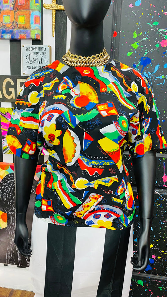 Vintage Colorblock Abstract Blouse (16)