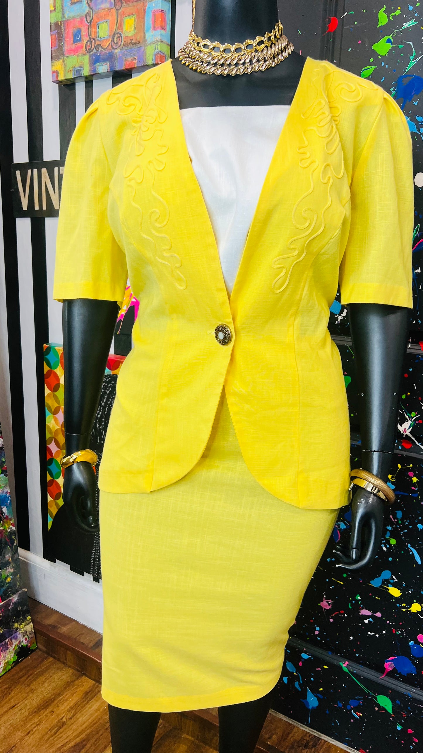 Vintage Yellow Skirt Suit (16W)