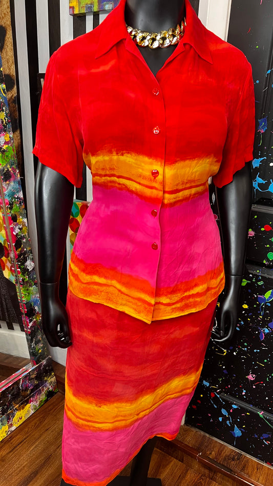 Vintage Diane Gilman Ombrè 100% Silk Skirt Set (16)