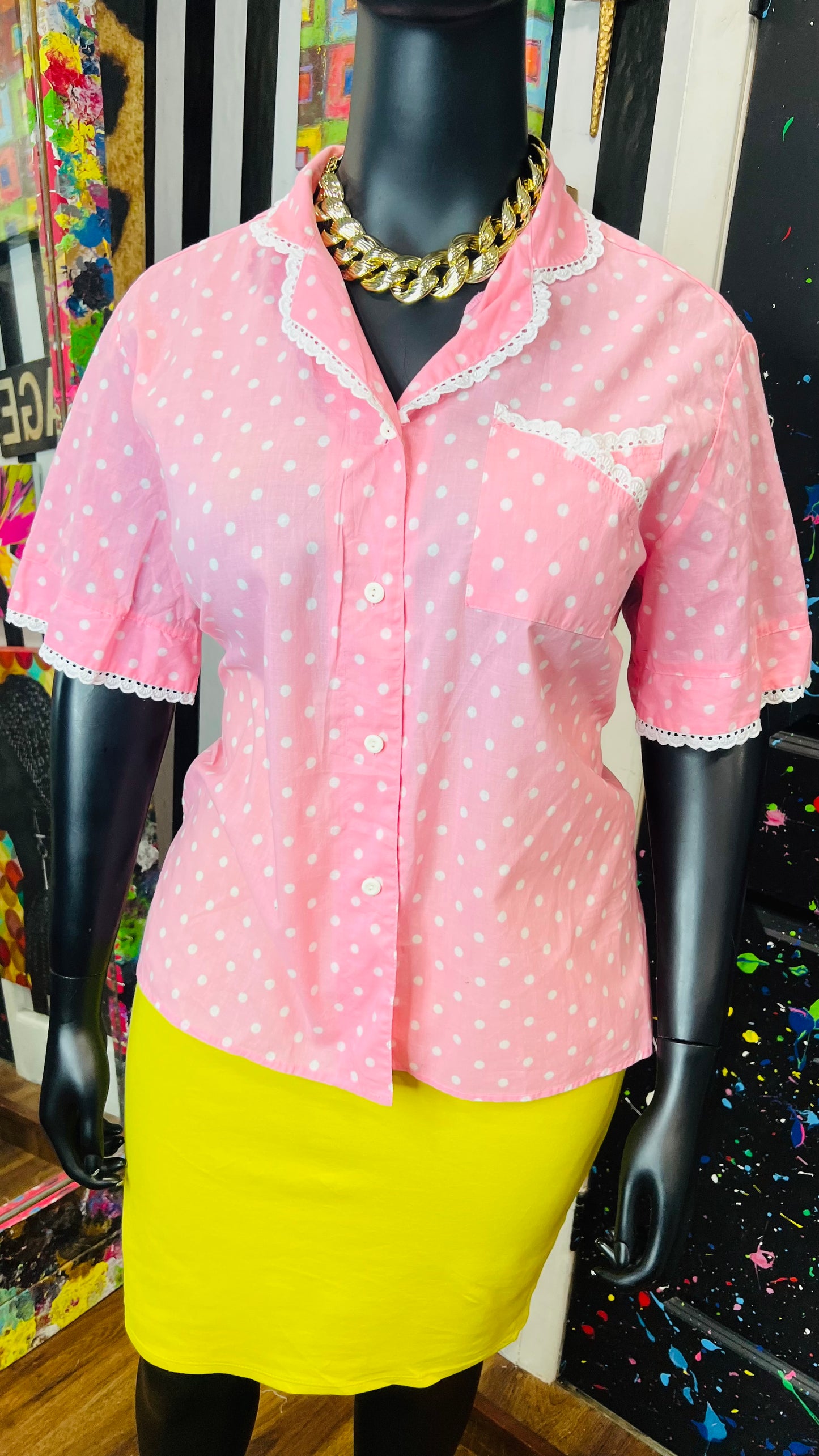 Vintage Lace & Polk Dot Blouse (18)