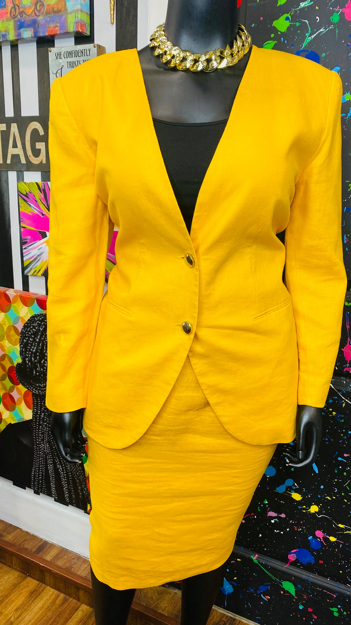 Vintage Yellow Skirt Suit (18W)