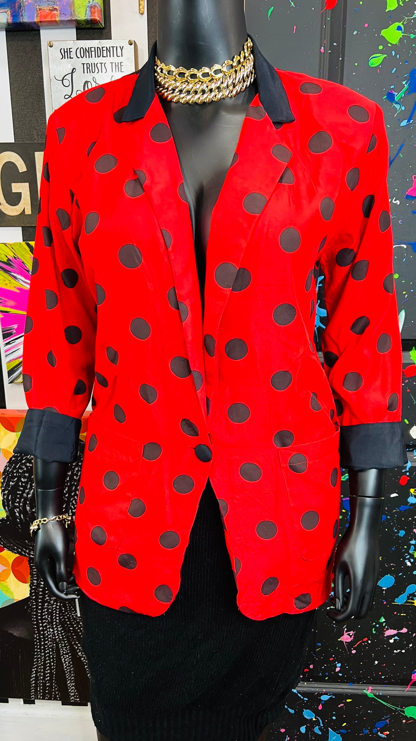 Vintage Black & Red Polka Dot Blazer (14)