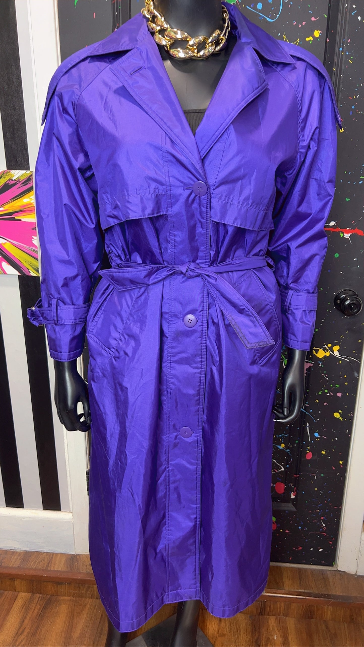 Vintage Purple Trench Rain Coat w/ Belt (14) *KC