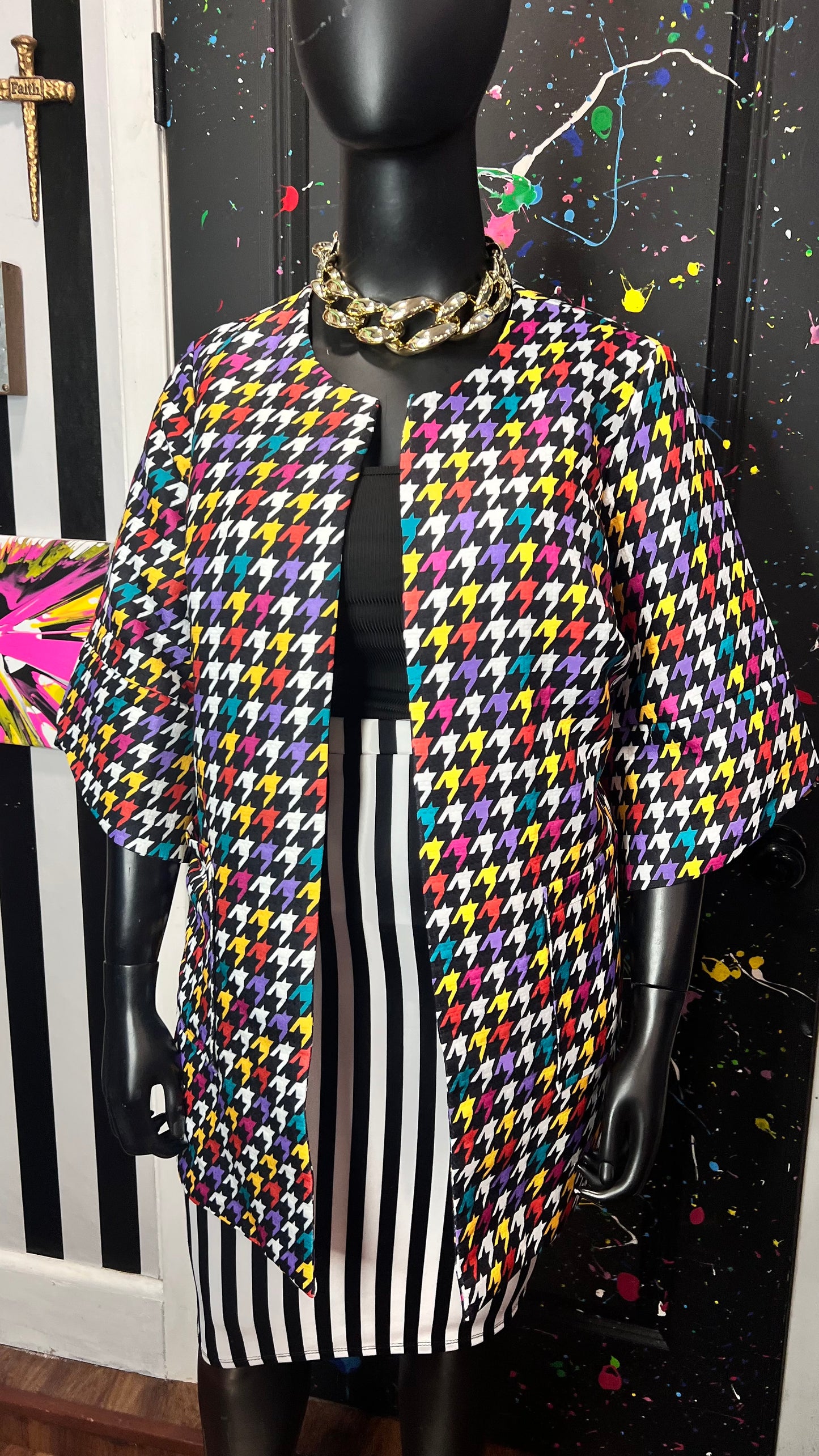 Vintage Colorblock Open Duster (18W)