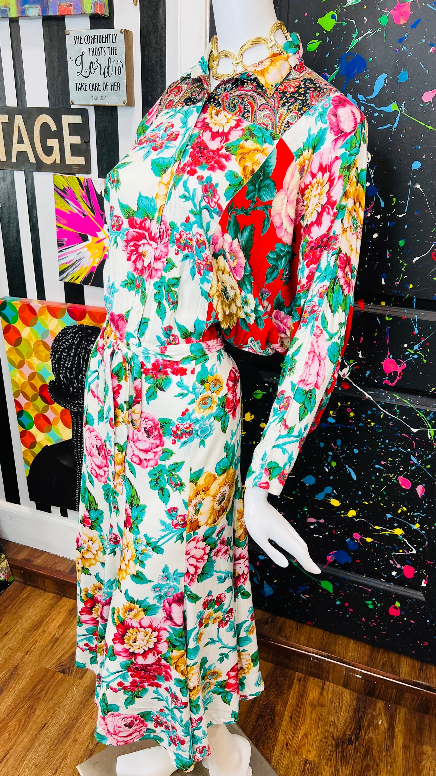 Vintage Carole Little Floral Rayon Dress (14)