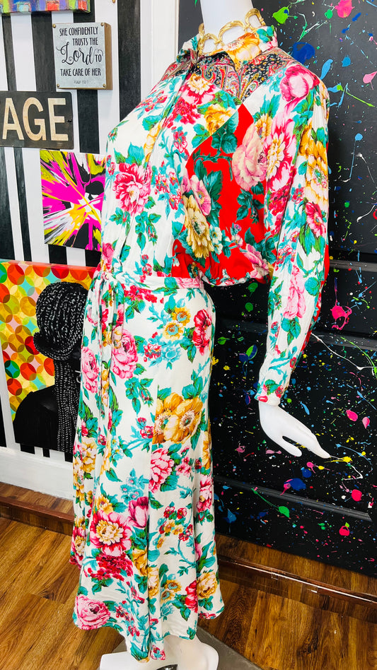 Vintage Carole Little Floral Rayon Dress (14)