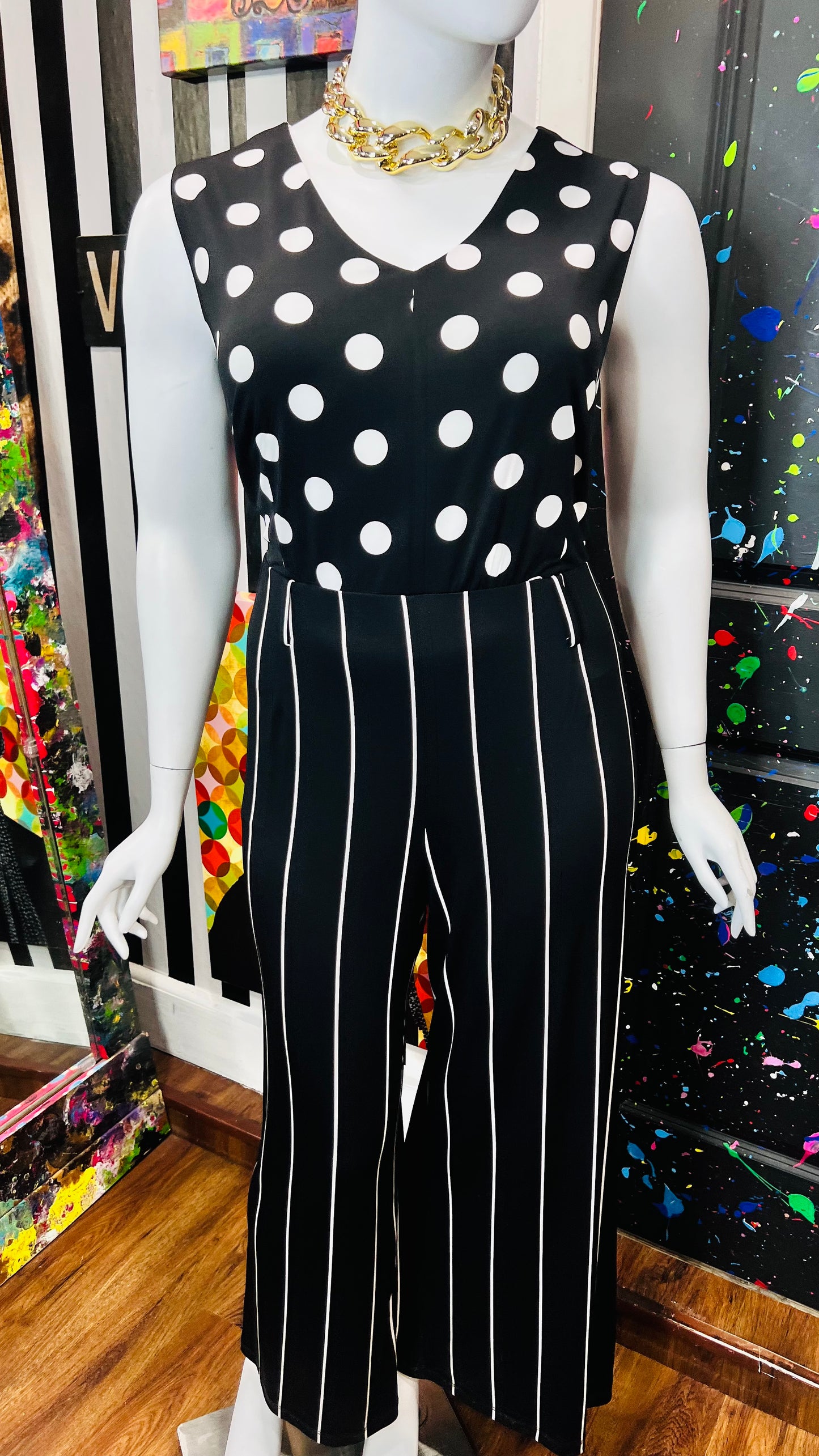 Vintage Inspired Black Striped Jumpsuit - New w/ Tags (22/24)