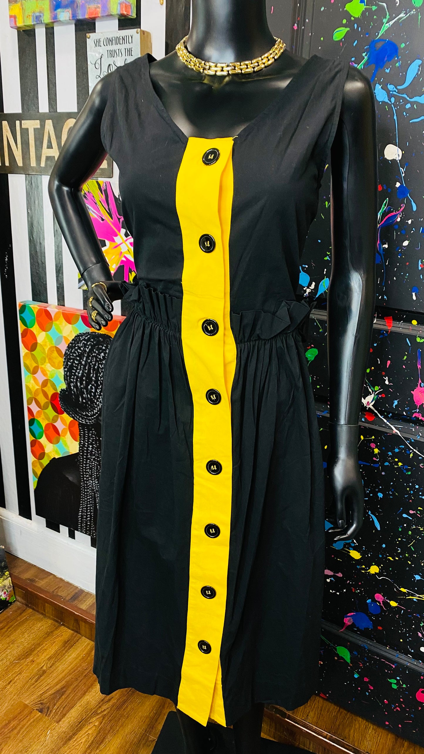 Black & Yellow Paper Bag Waist Dress (12)