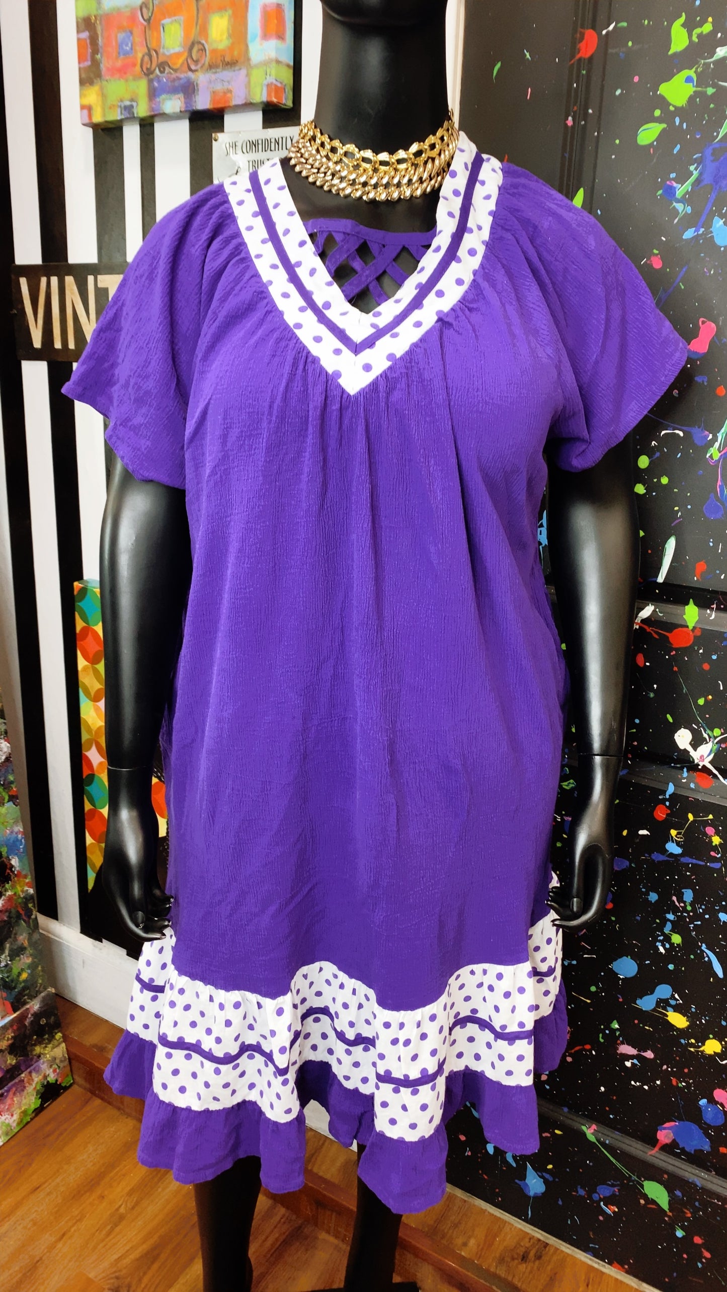 Vintage Purple & White Spring Dress (20)