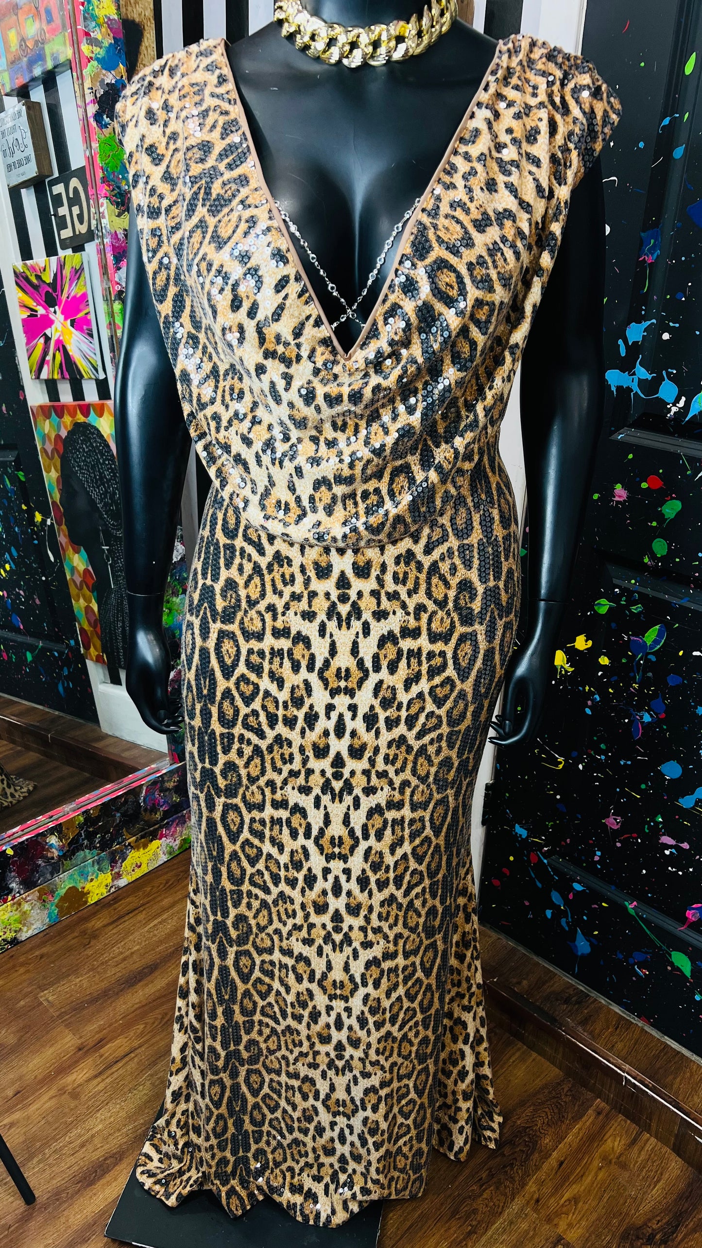 Vintage Inspired Sequin & Animal Print Gown (18)
