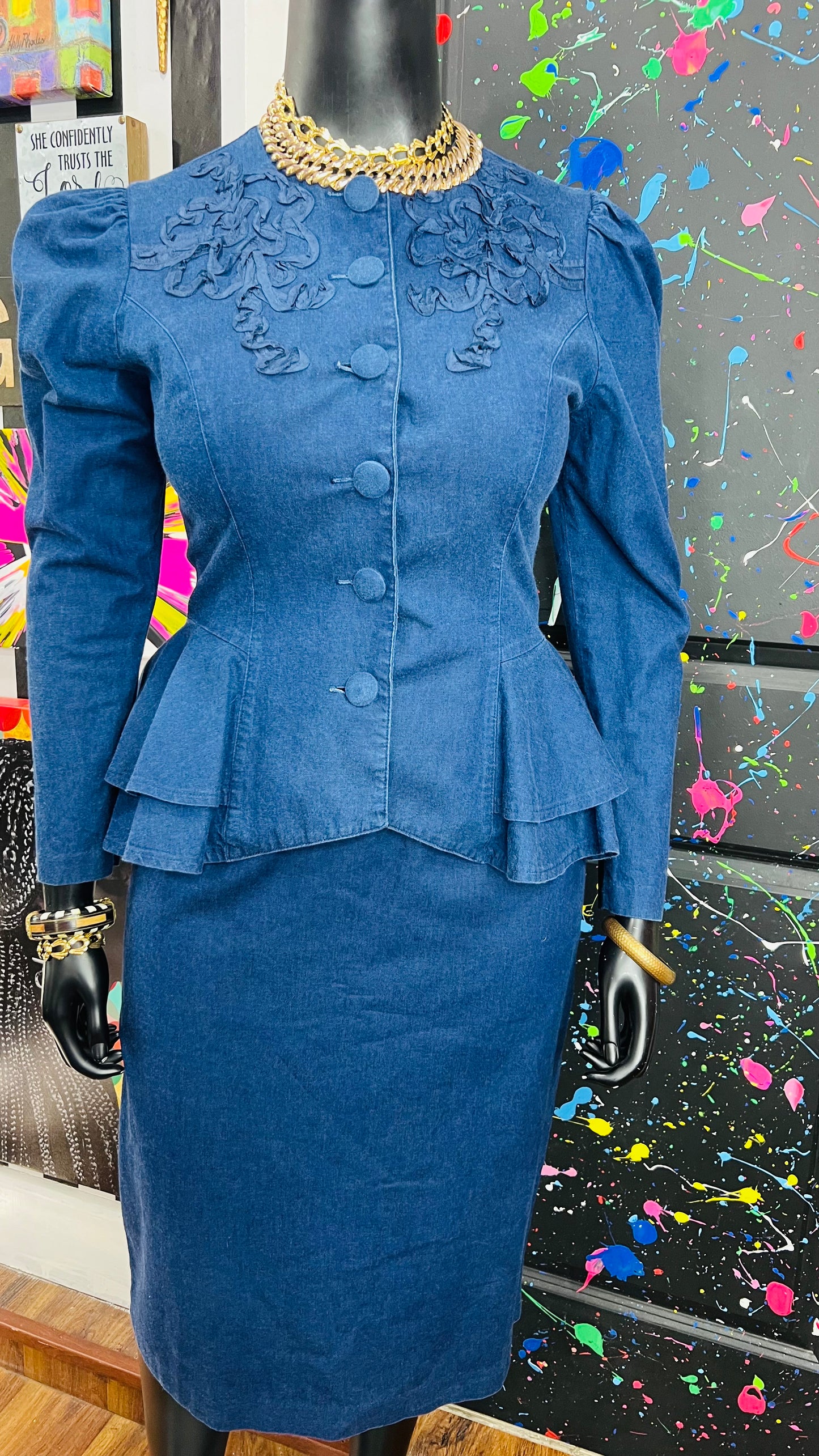 Vintage Denim Peplum Skirt Set (13/14)