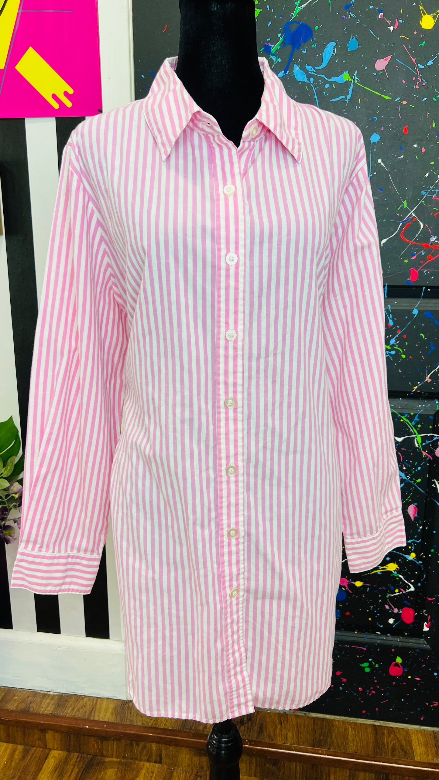 Vintage Pink & White Striped Blouse