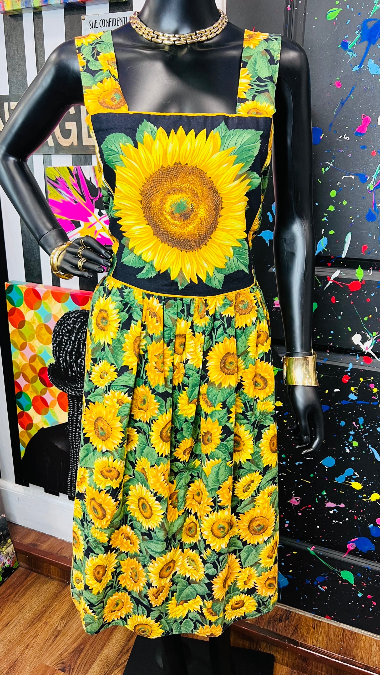 Vintage Cotton Handmade Sunflower Dress (12)