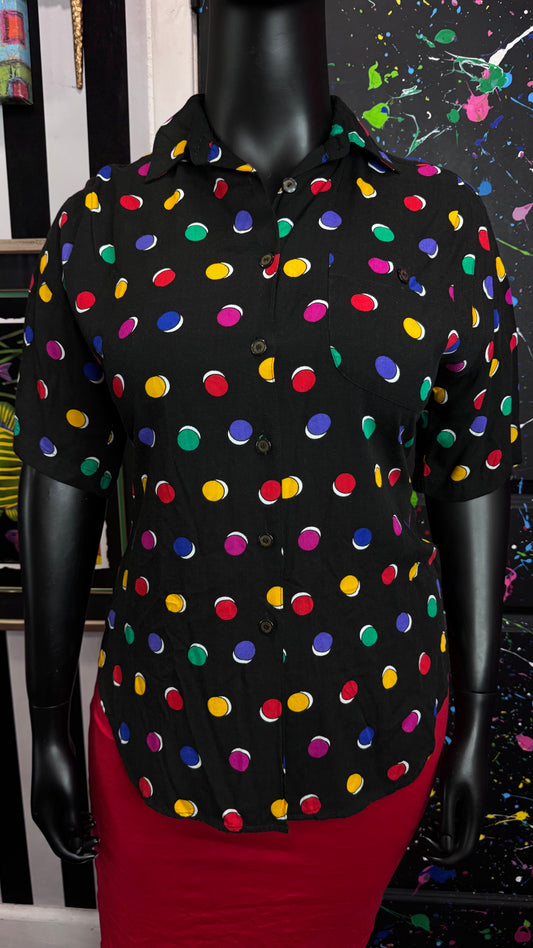 Vintage Color Block Polka Dot Blouse (16)