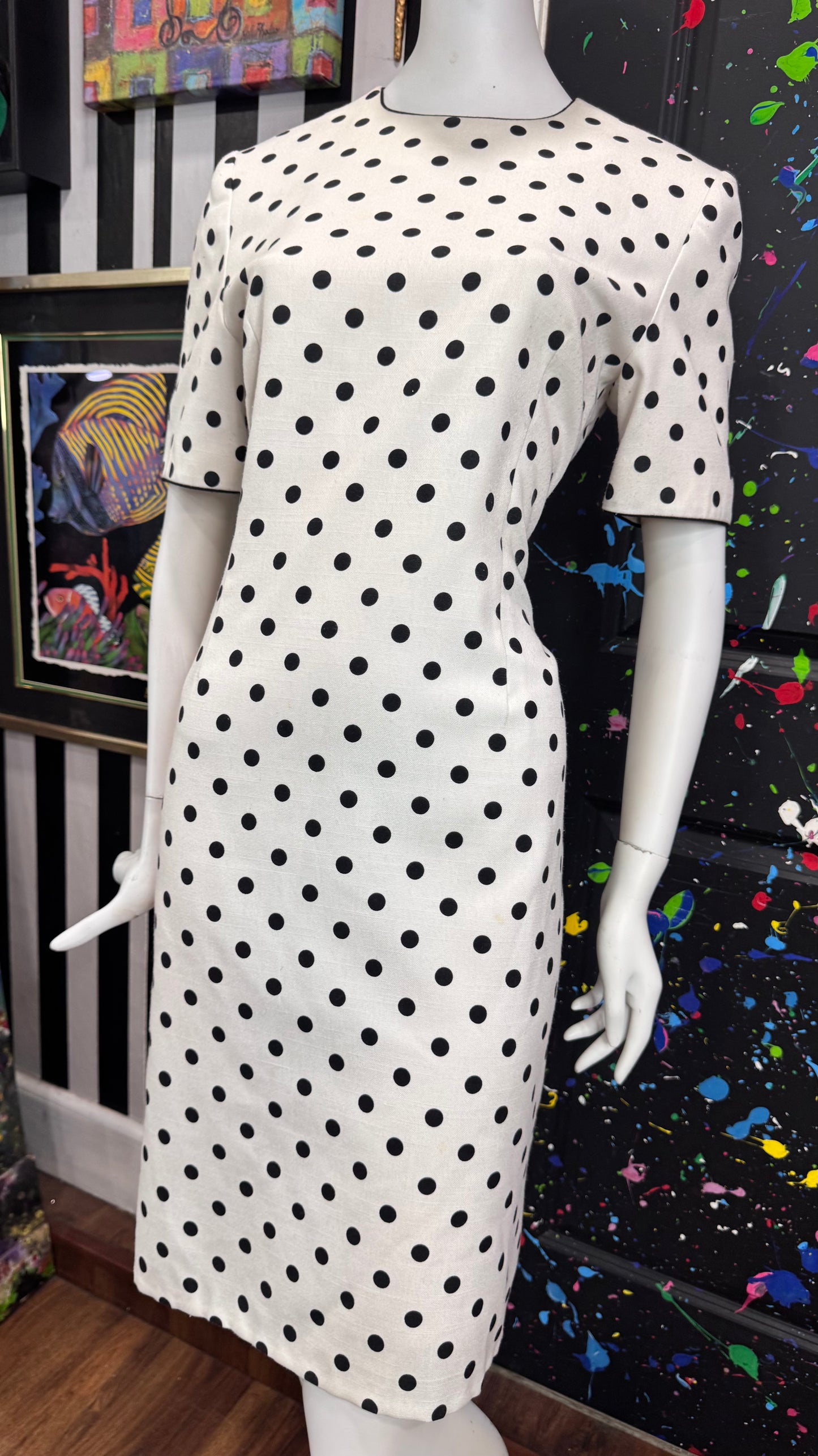 Vintage White & Black Polka Dot Dress (12)