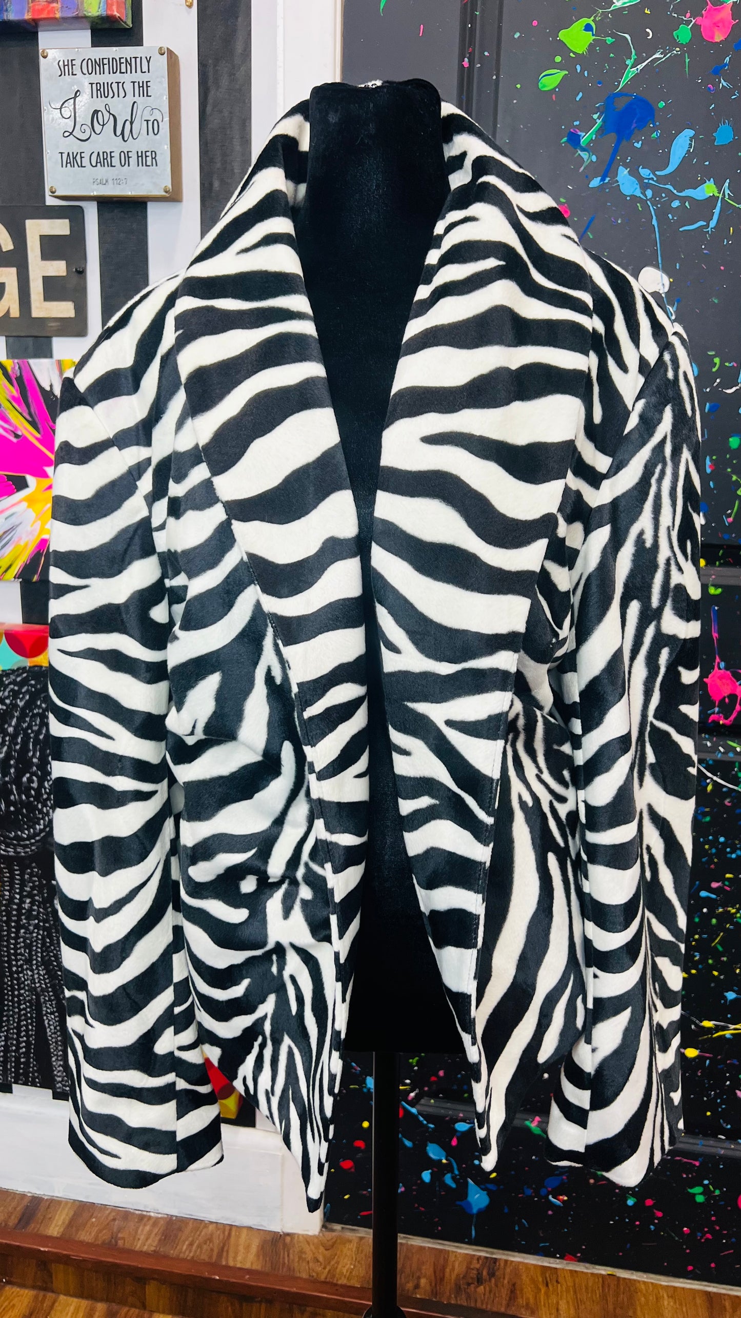 Vintage Open Zebra Faux Fur Blazer (24W)