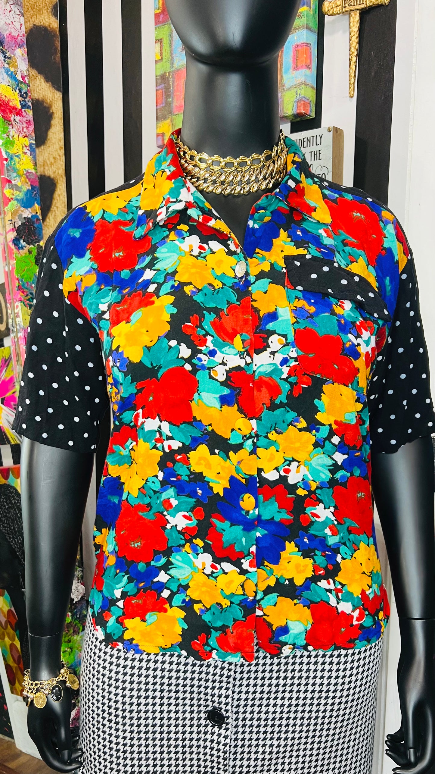 Vintage Rayon Mix Print Blouse (16)