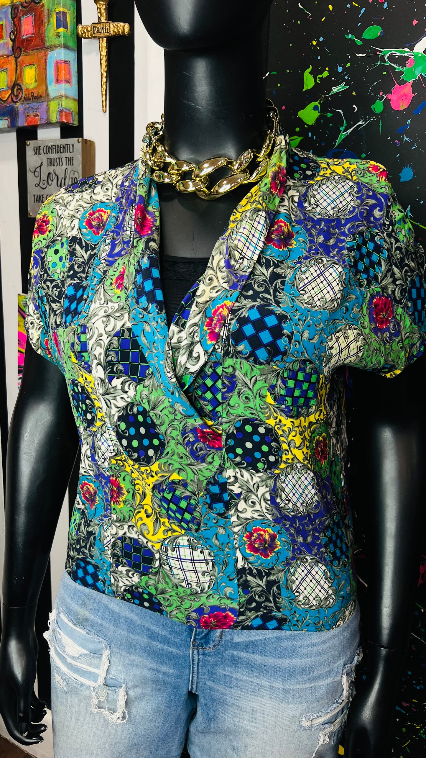 Vintage 100% Silk Abstract Blouse (14)