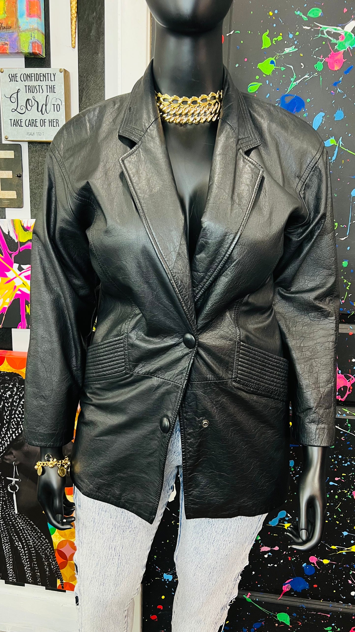 Vintage GIII Genuine Leather Black Blazer