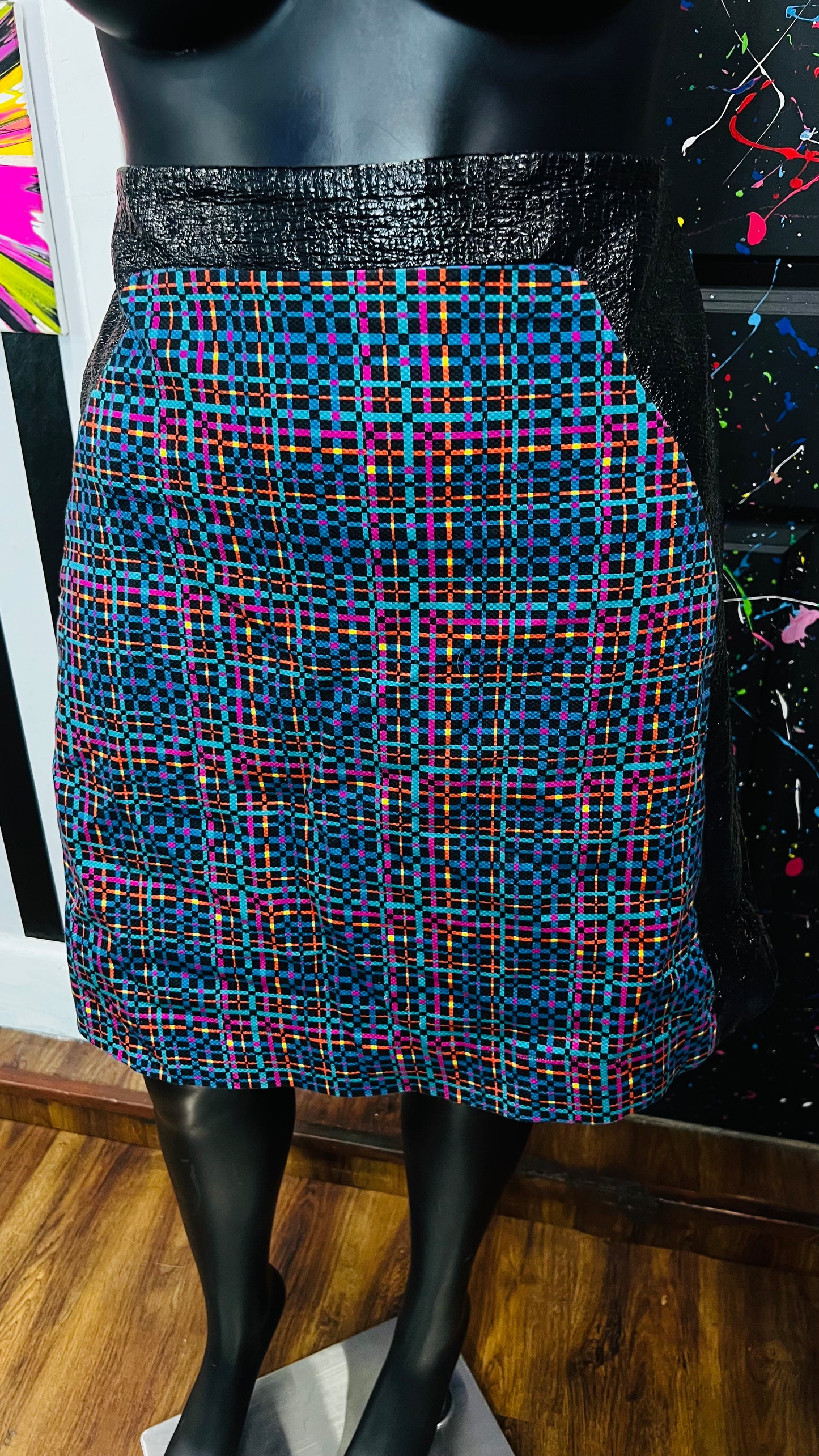 Faux Leather & Plaid Skirt (14)