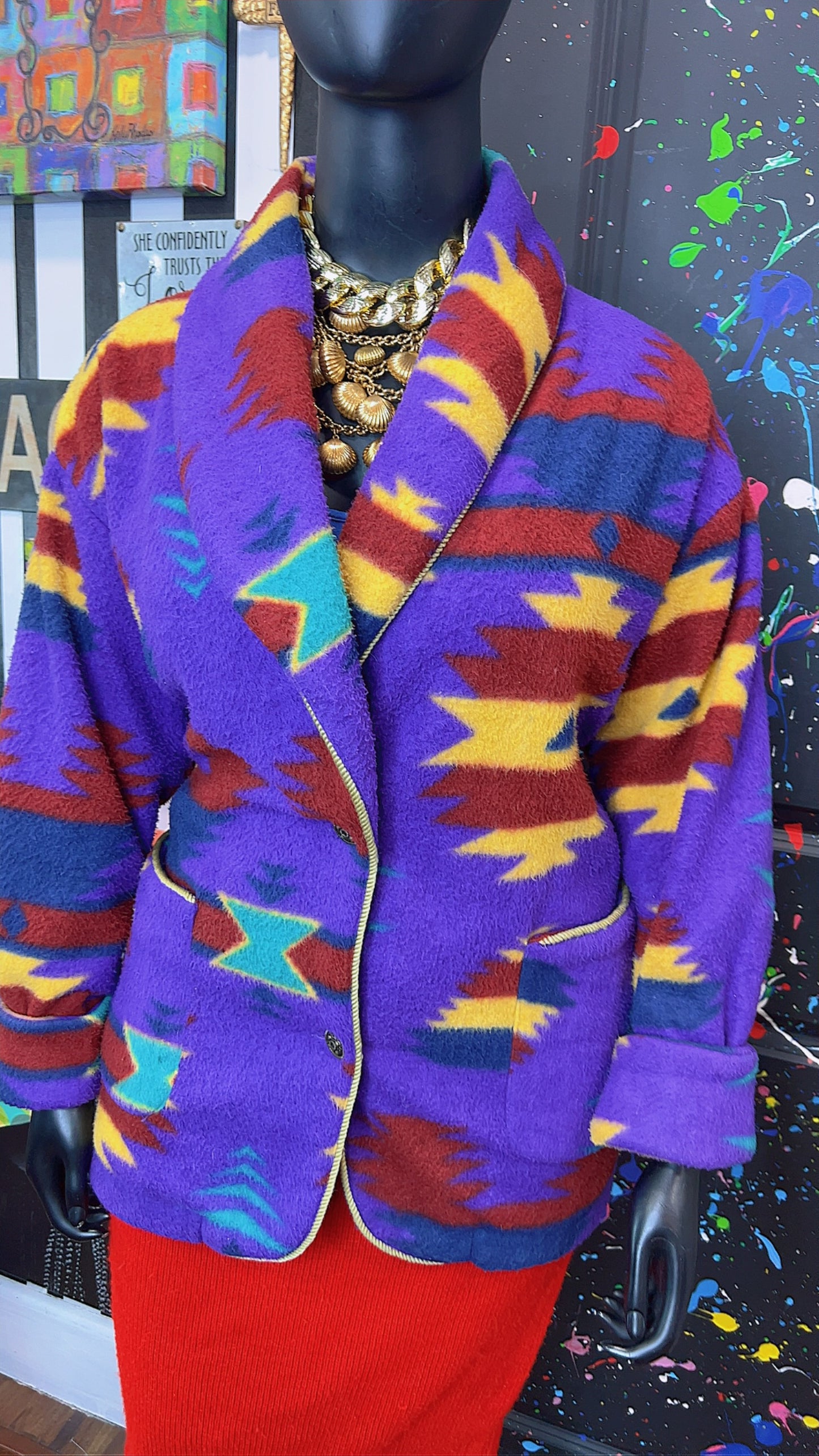 Vintage Tribal Print Puffer Blazer/Coat (20)