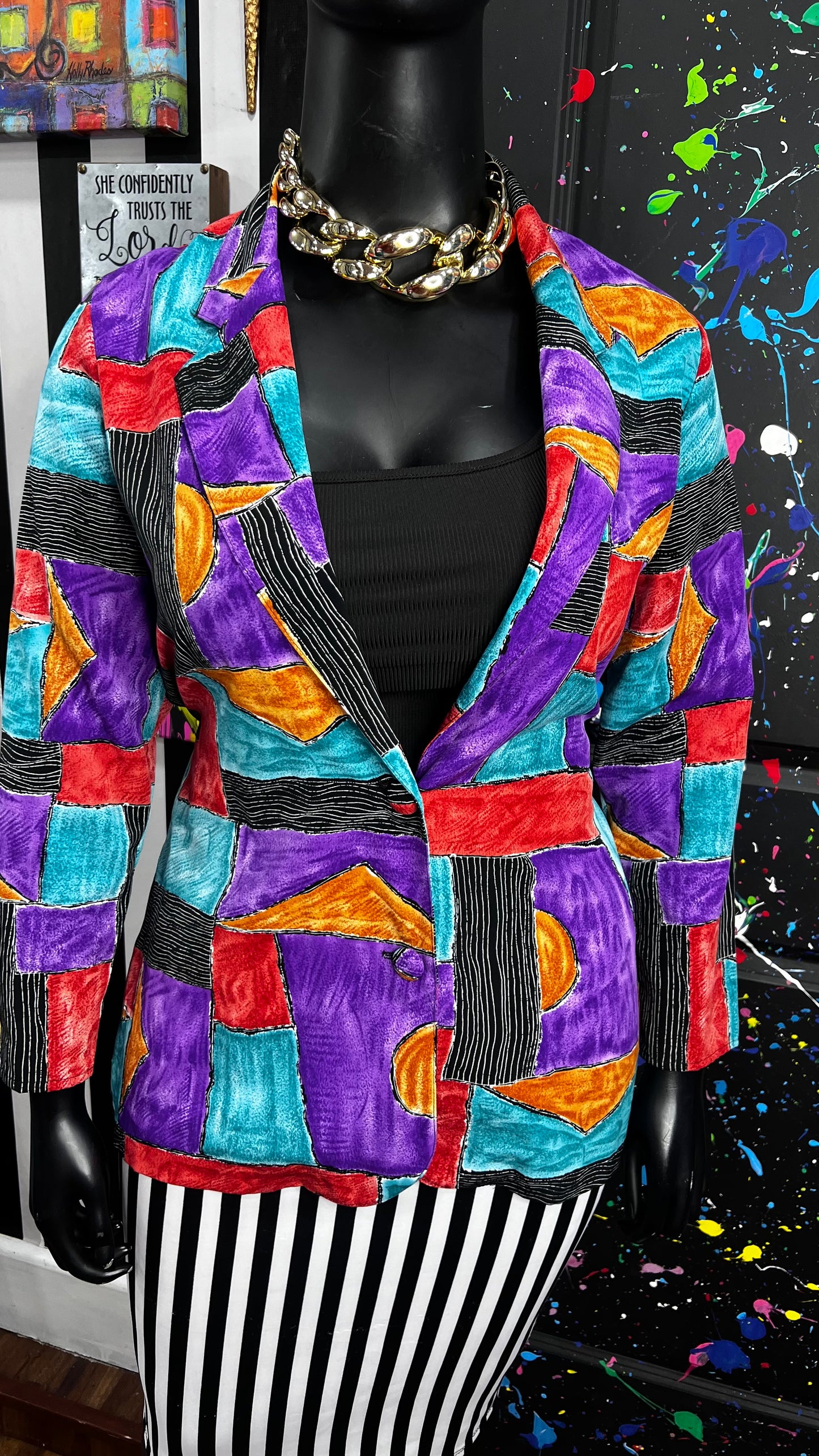 Vintage Abstract Squares Blazer (14)
