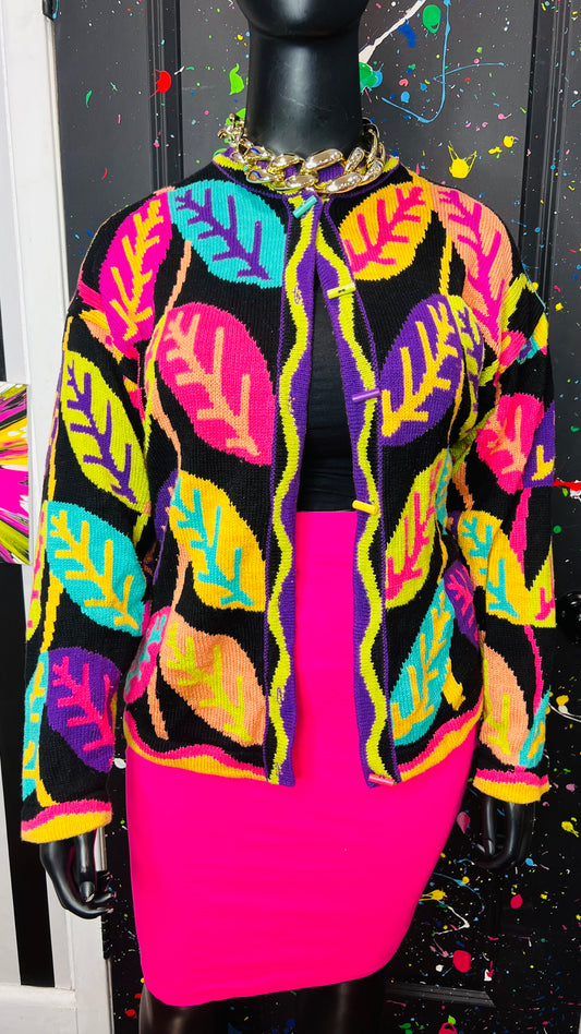 Vintage Knit Colorful Leaf Sweater (22/24)