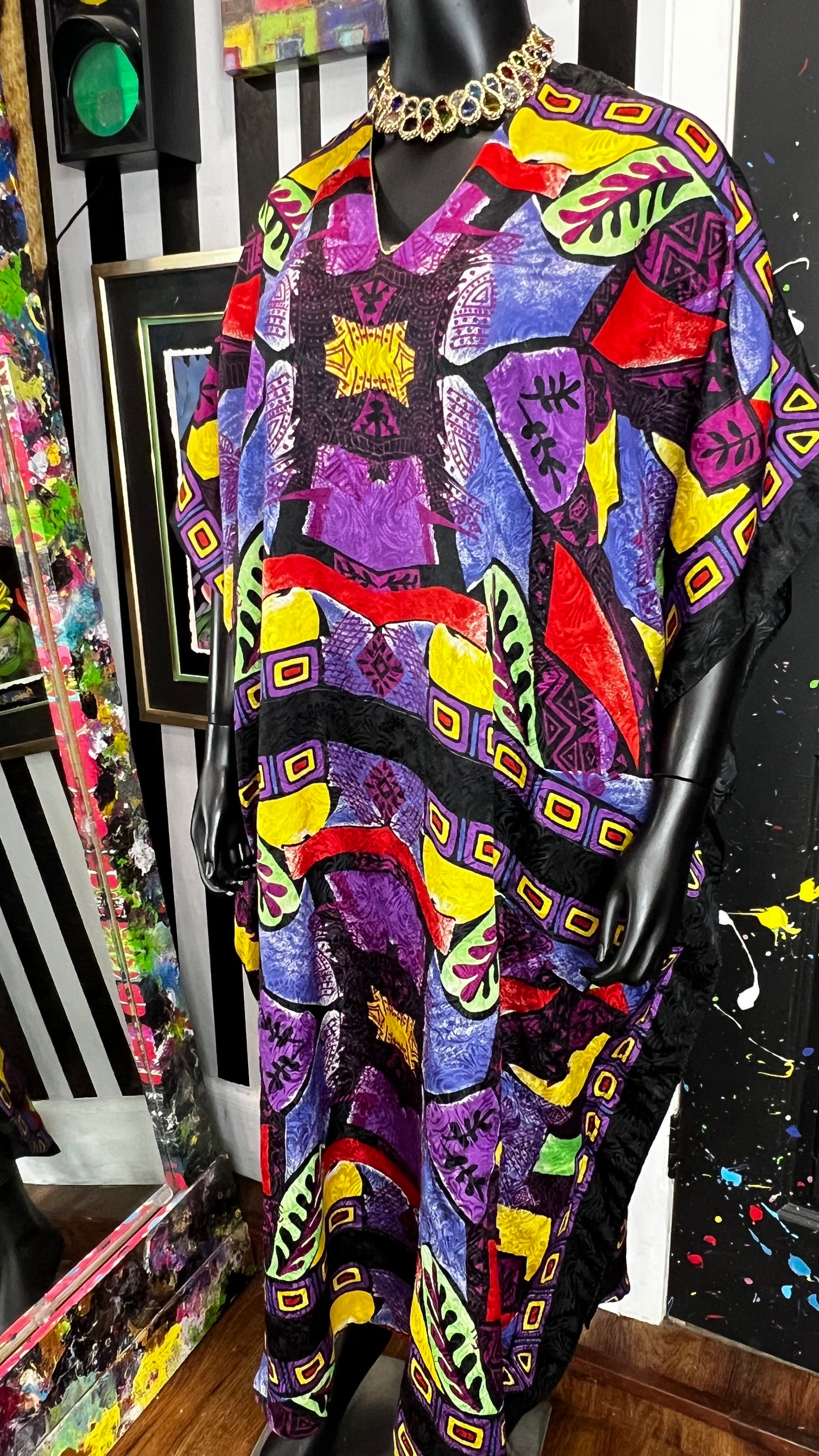 Vintage Abstract Kaftan - Mumu (OS)