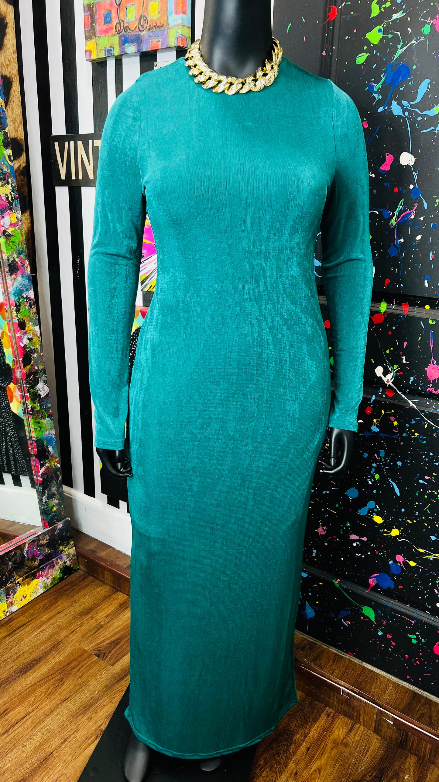 Vintage Teal High Split Dress - Has Stretch New w/Tags (18)