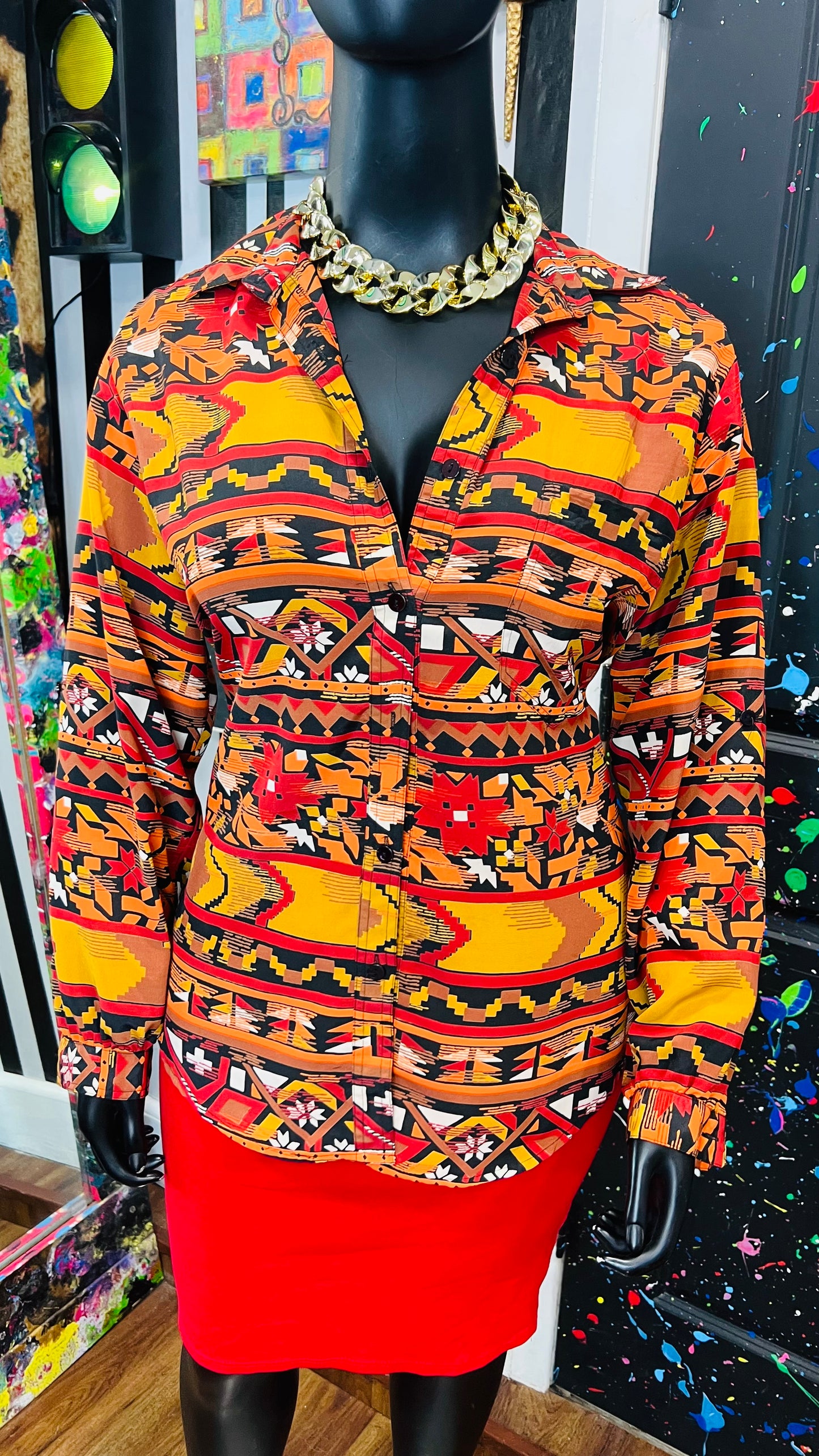 Vintage Tribal Print Blouse (18W)