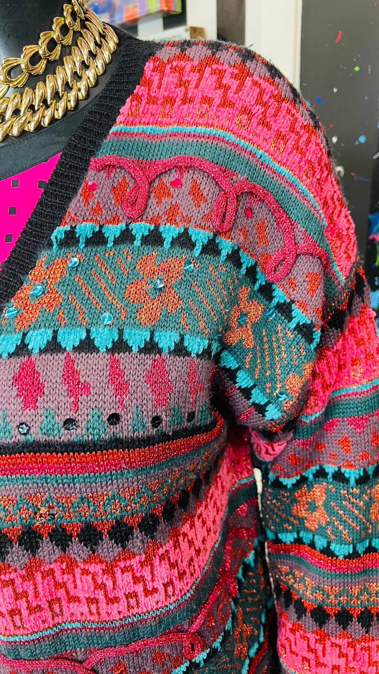 Vintage Carole Little 3D Knit Coogi Style Sweater (18)