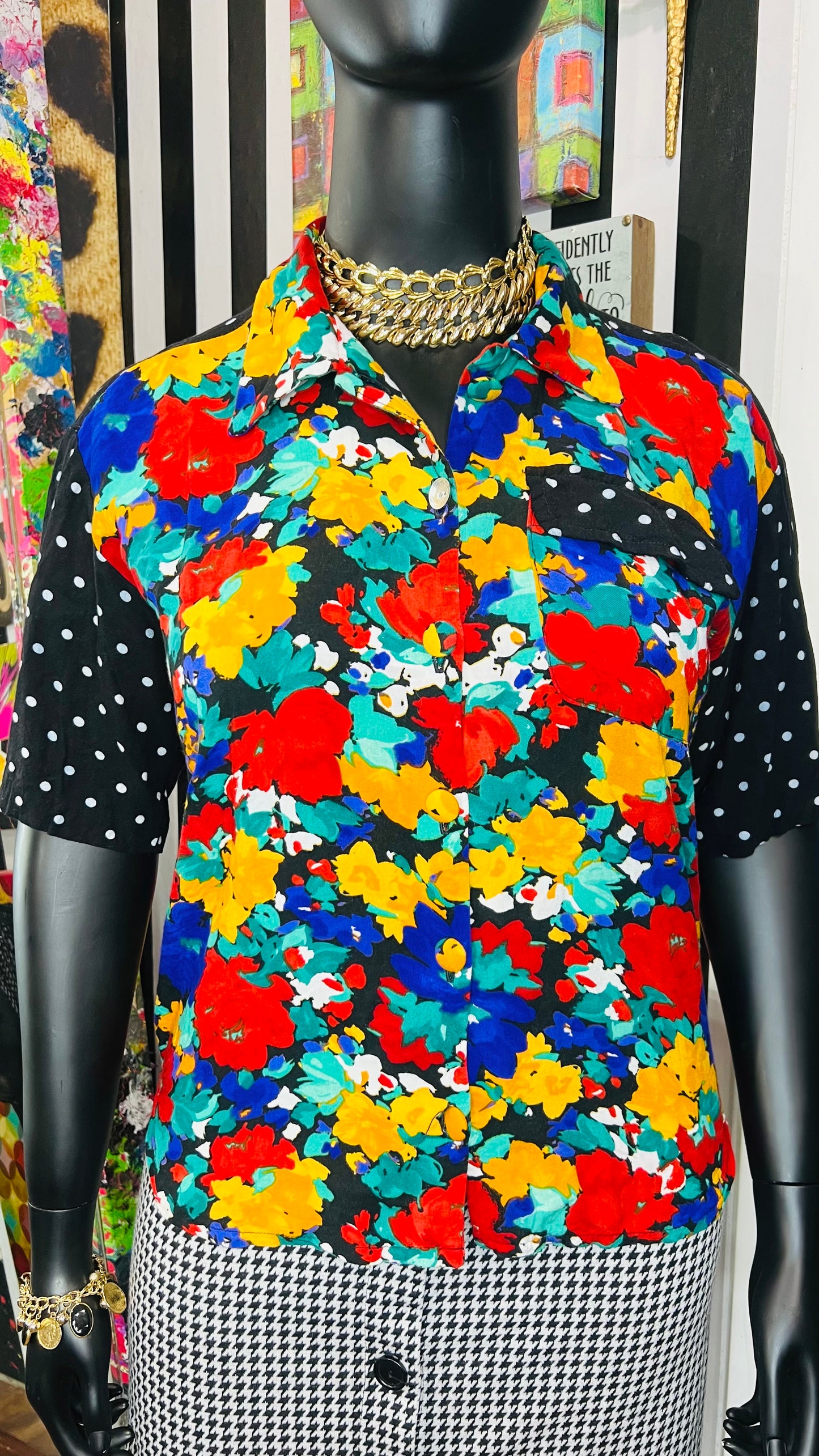 Vintage Rayon Mix Print Blouse (16)