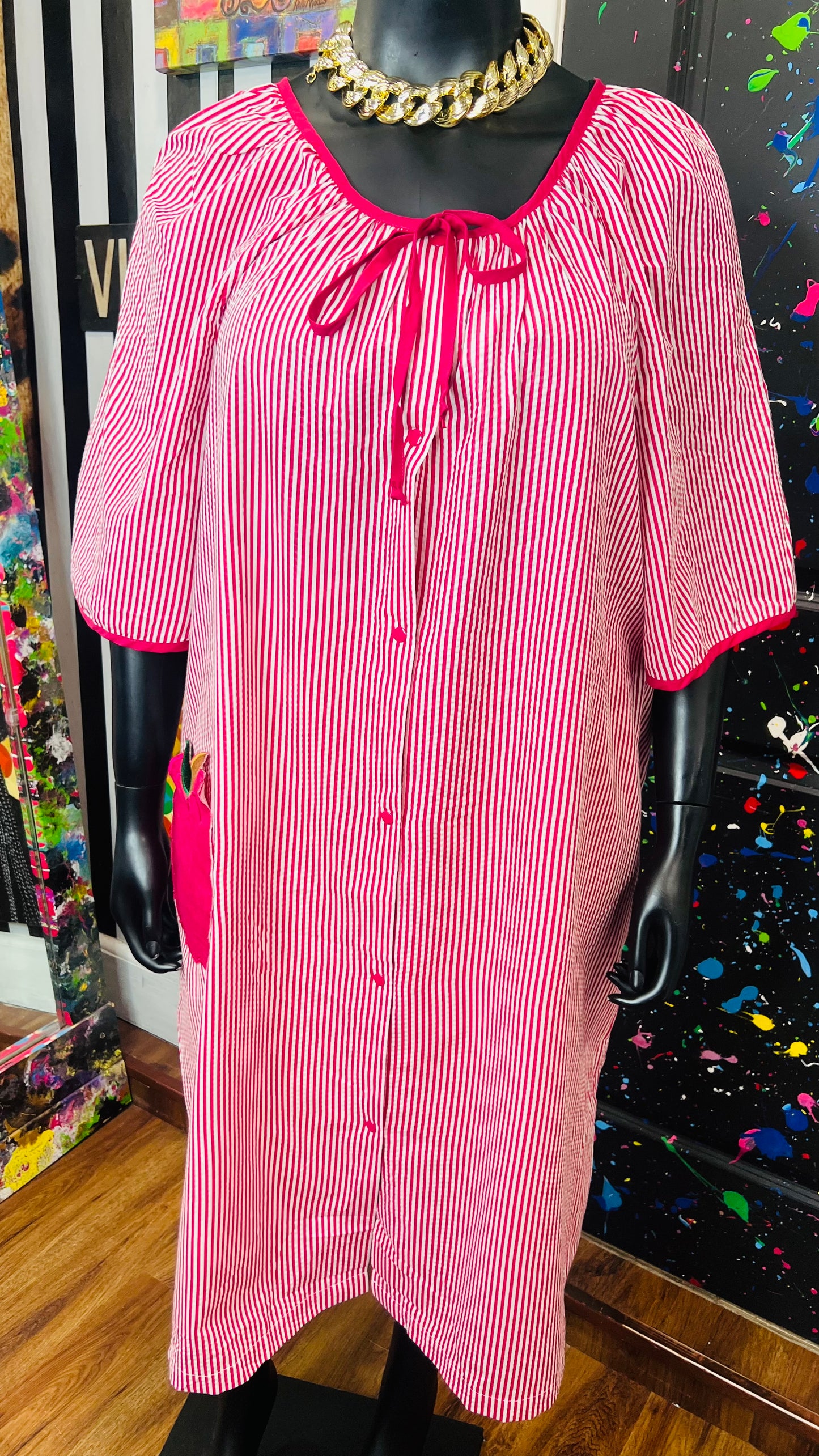 Vintage Striped Cotton Apple House Dress (24)