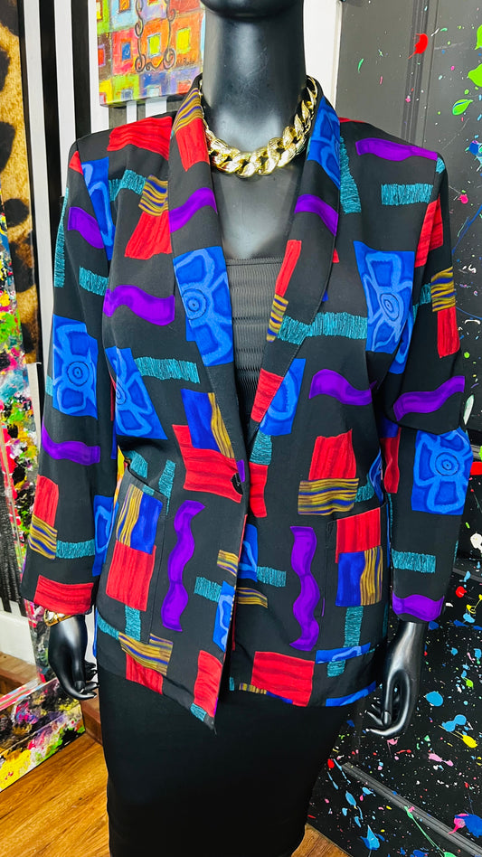Vintge Vibrant Print Blazer (14)