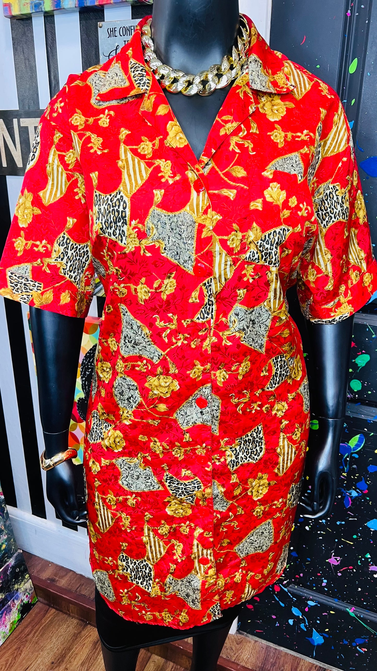 Vintage Red & Gold Animal Print Gown/Duster (OS)