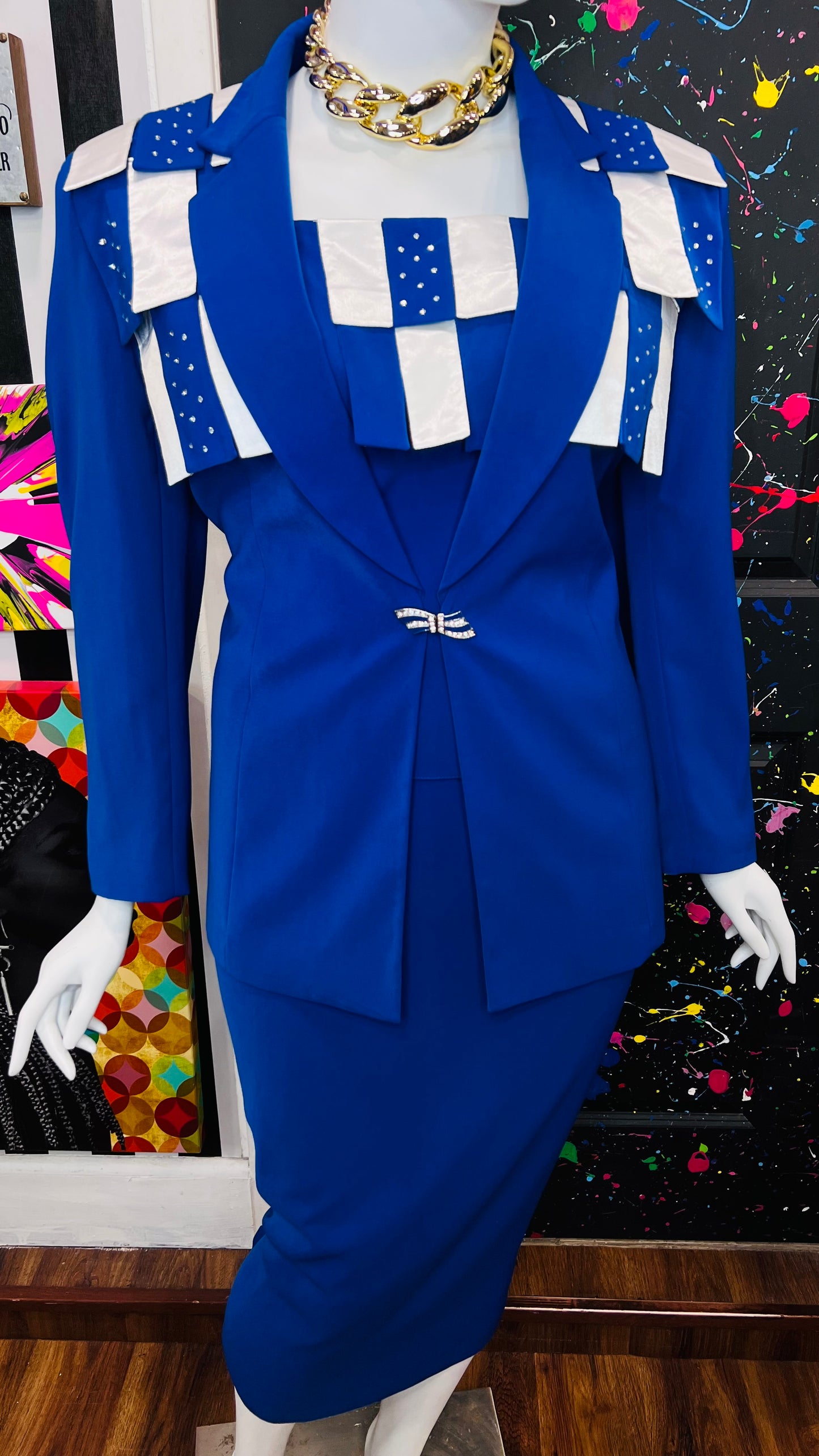 Vintage Blue & White Rhinestone Business Suit (20)