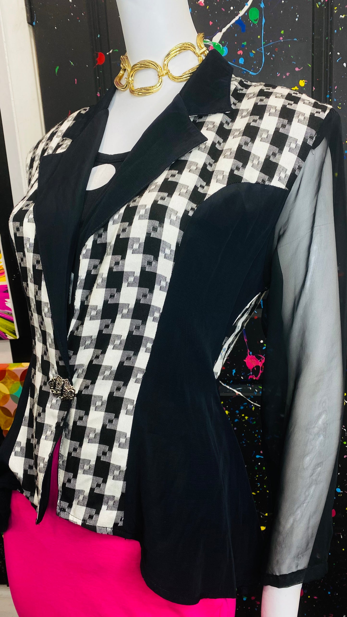 Vintage Black & White Sheer Arm Blazer (12)