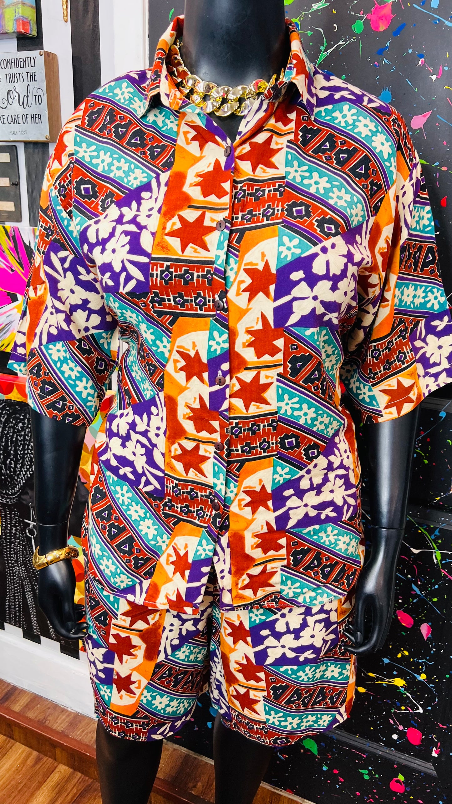 Vintage Rayon Abstract Shorts Set (20)