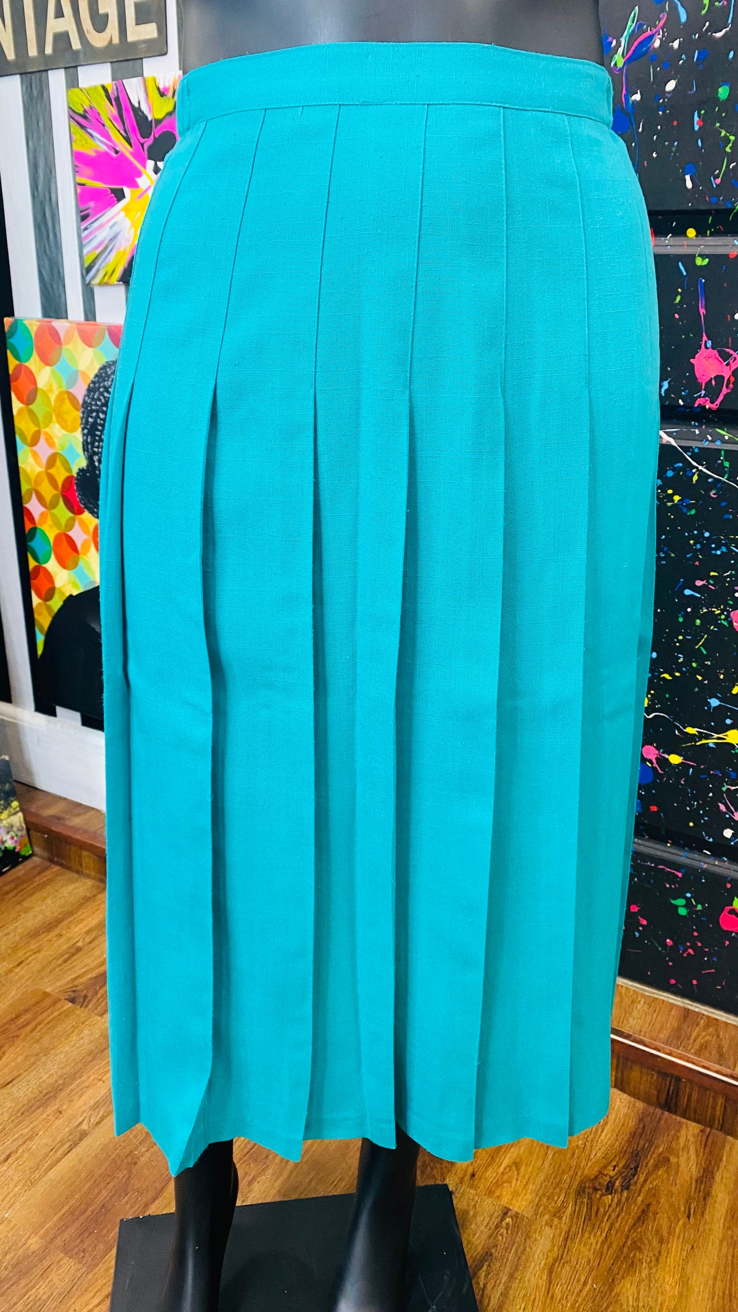 Vintage Teal Blue Pleated Skirt Set (18)