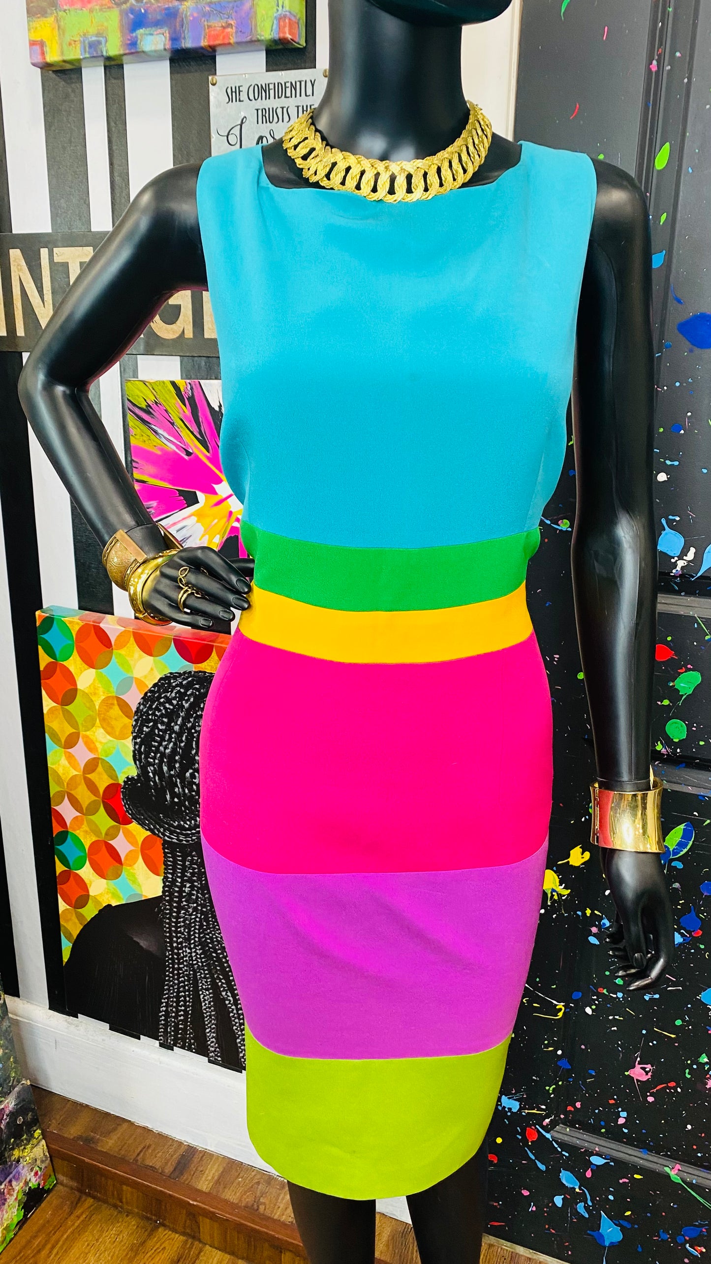 Vintage 100% Silk Rainbow Dress (16)