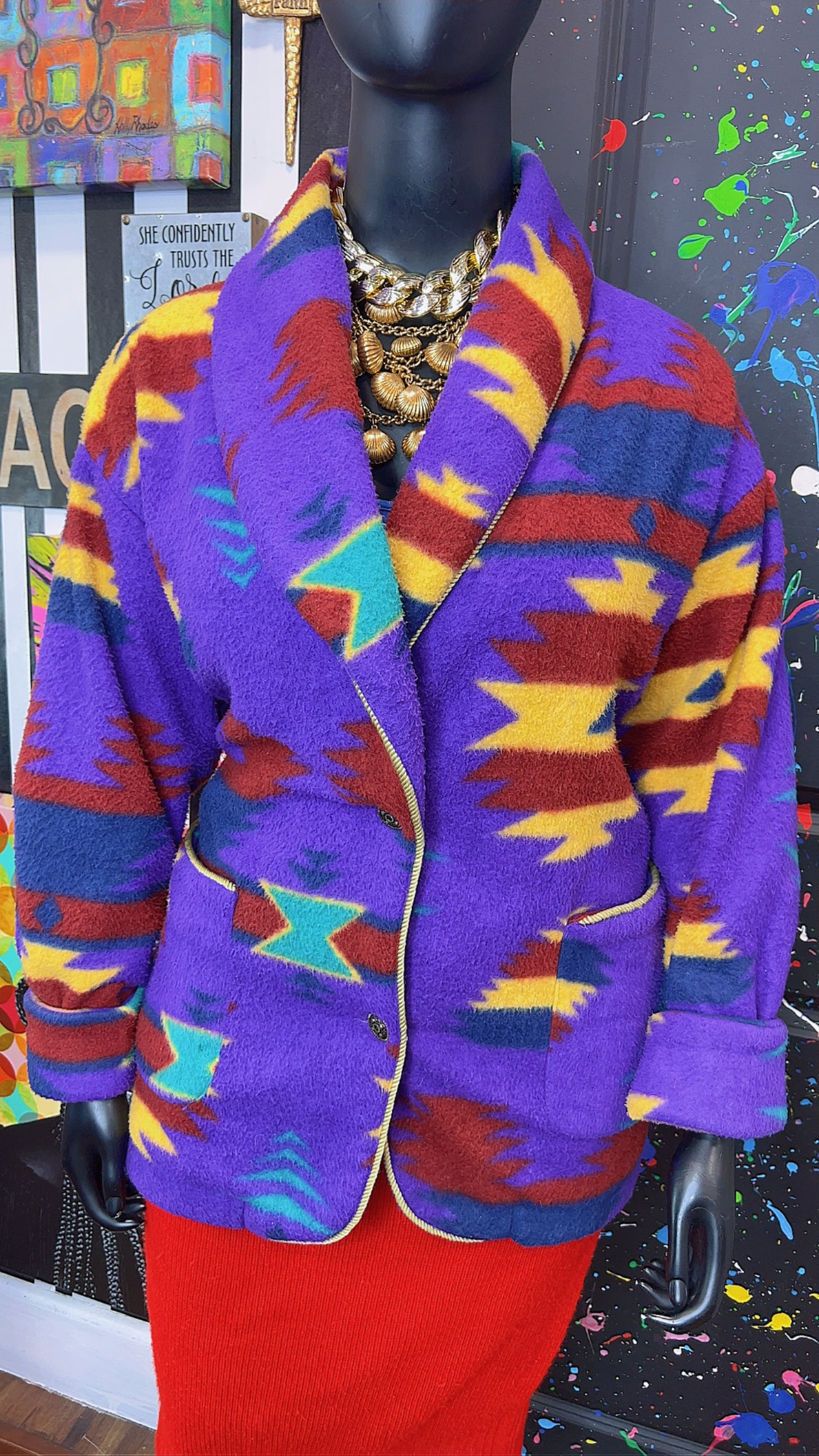 Vintage Tribal Print Puffer Blazer/Coat (20)