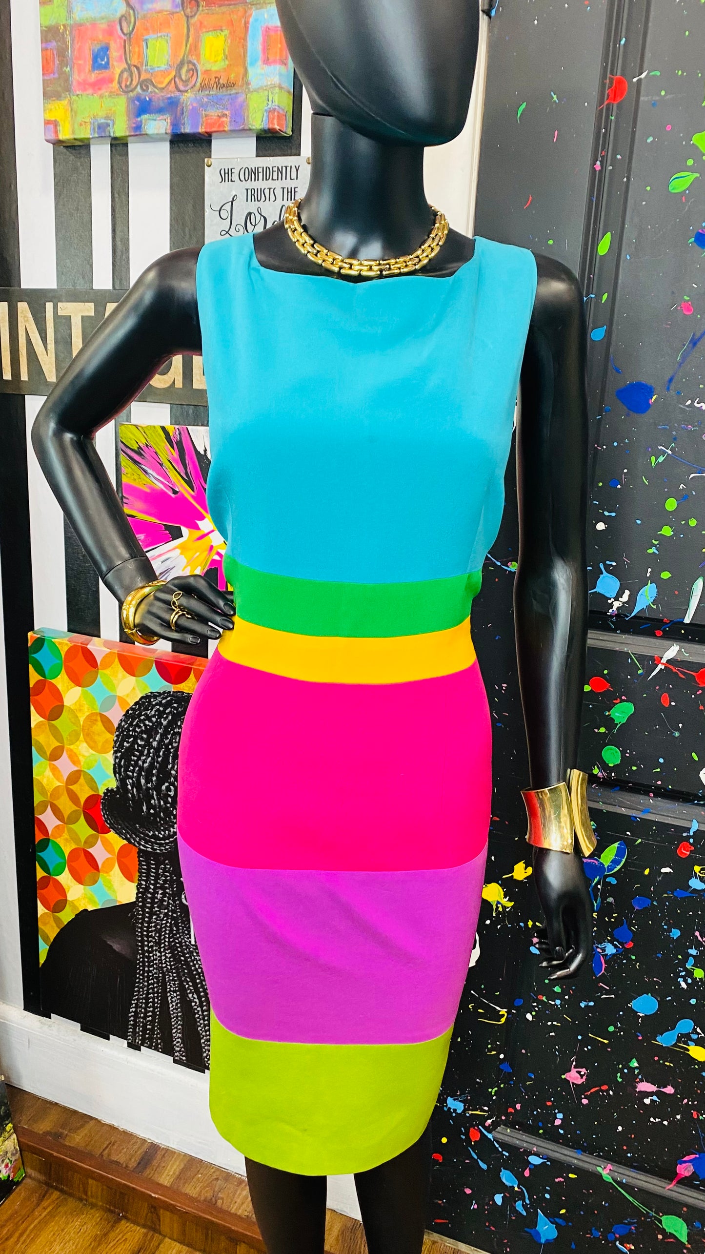 Vintage 100% Silk Rainbow Dress (16)