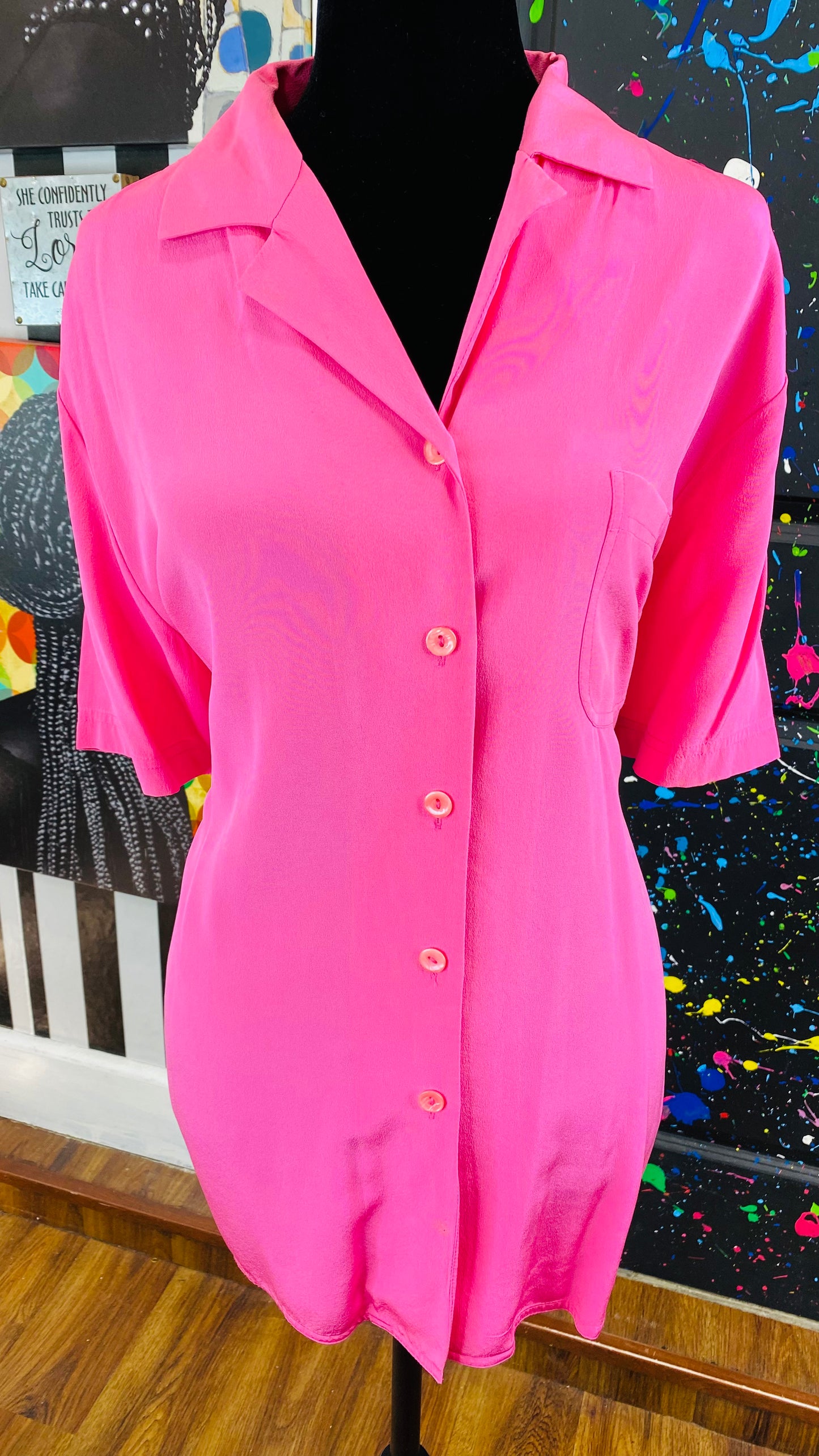 Vintage Pink Short Sleeve Blouse
