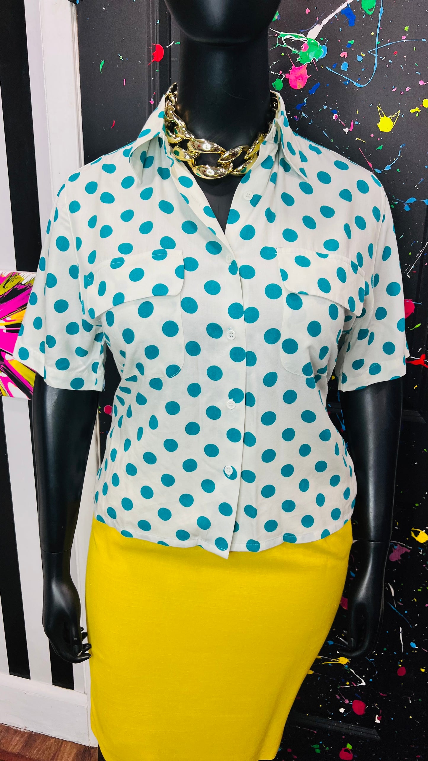 Vintage Rayon Polka Dots & Stripes Blouse (14)