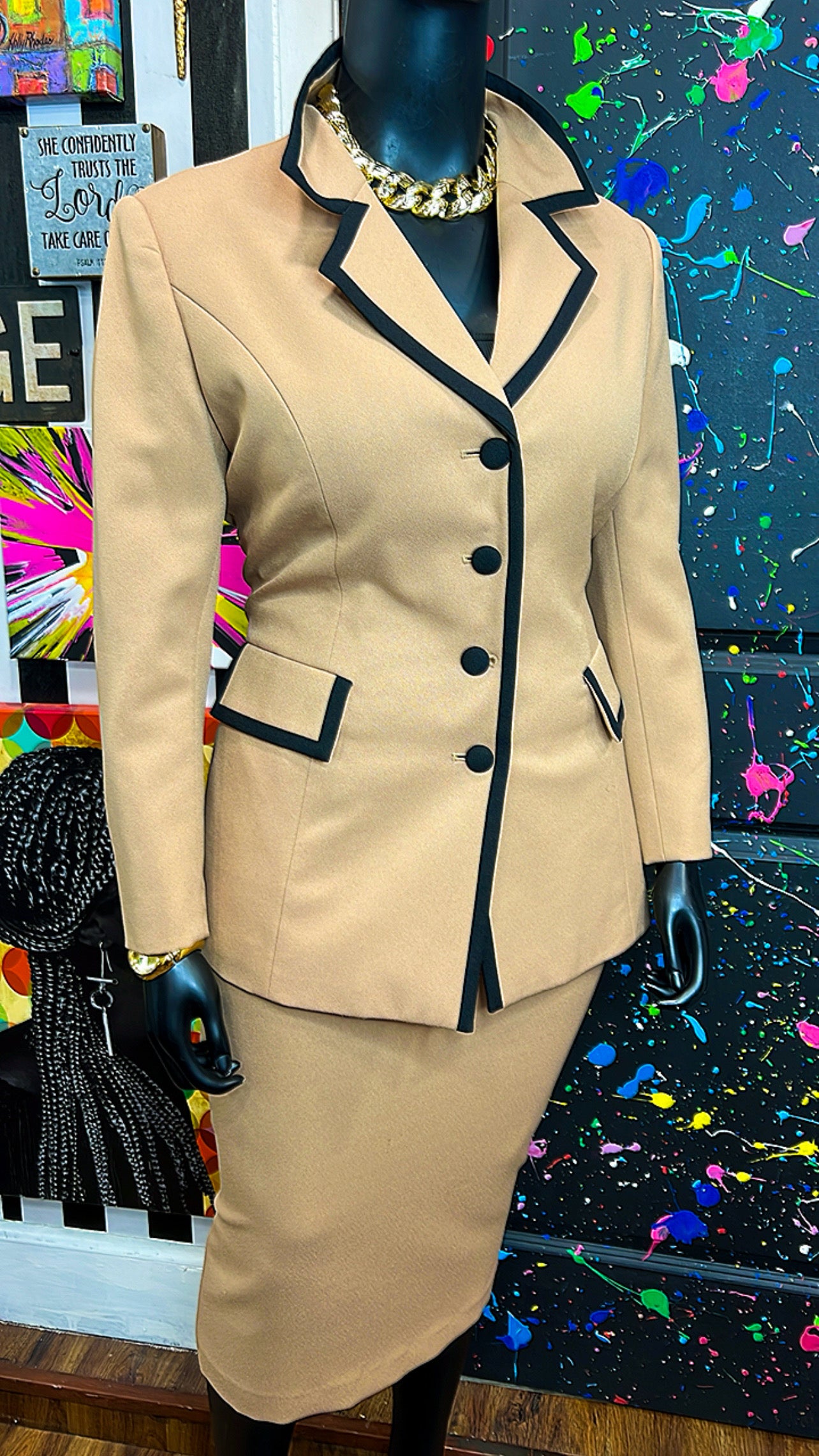 Vintage Brown & Black Skirt Suit (12)