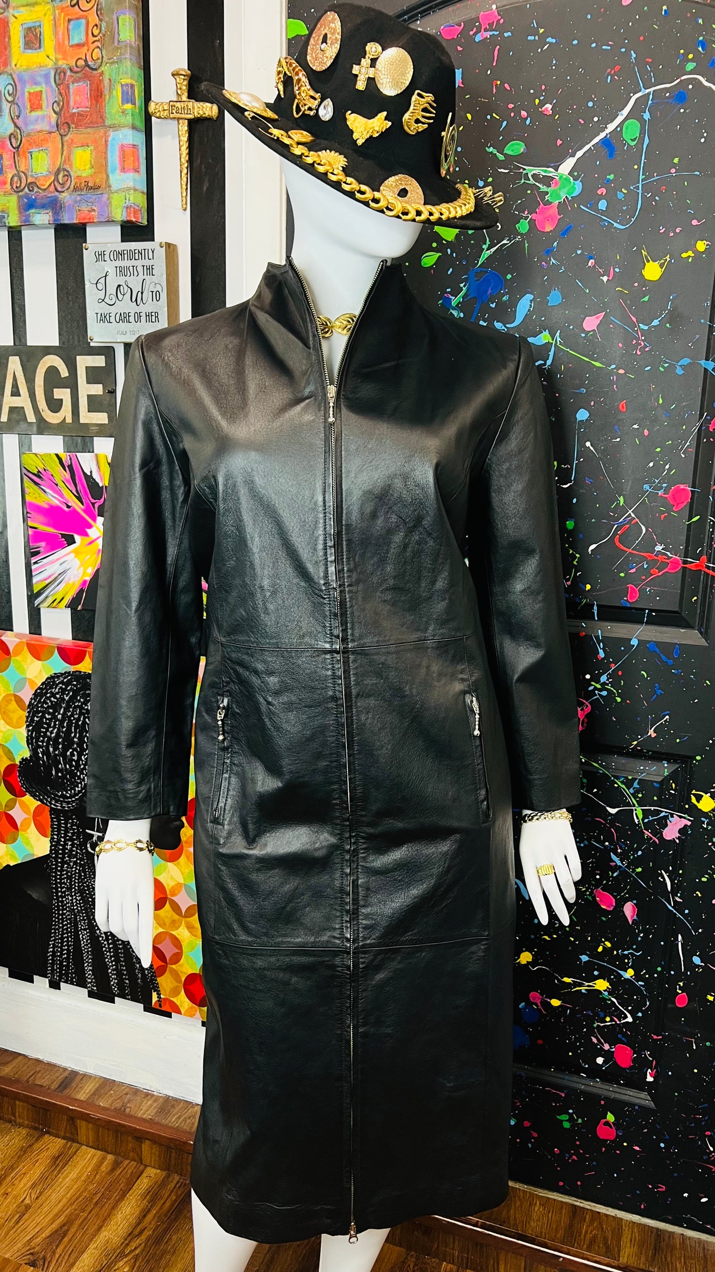 Vintage Genuine Leather Black Dress (22W)