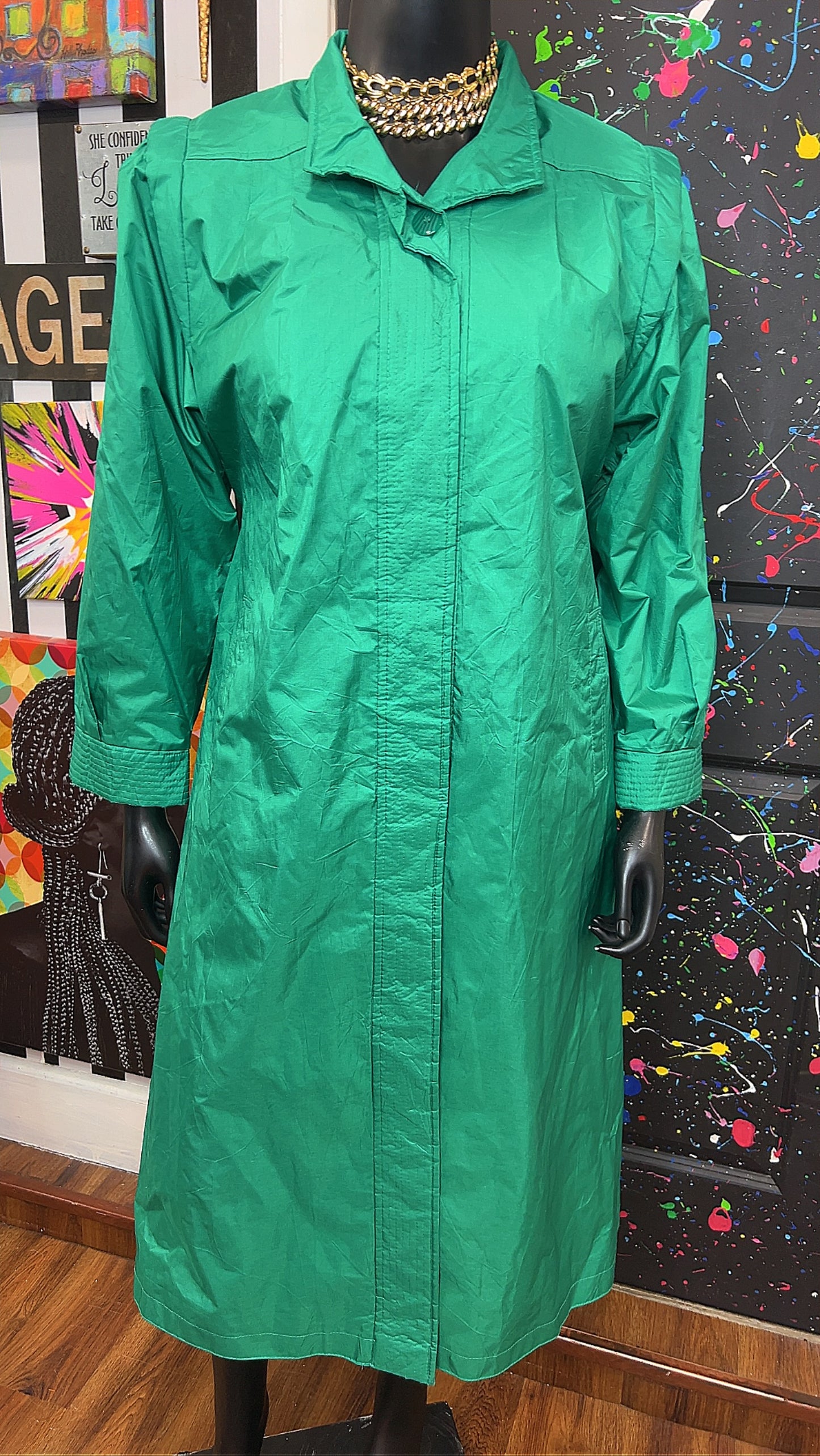 Vintage Green Trench Rain Coat (14/16)