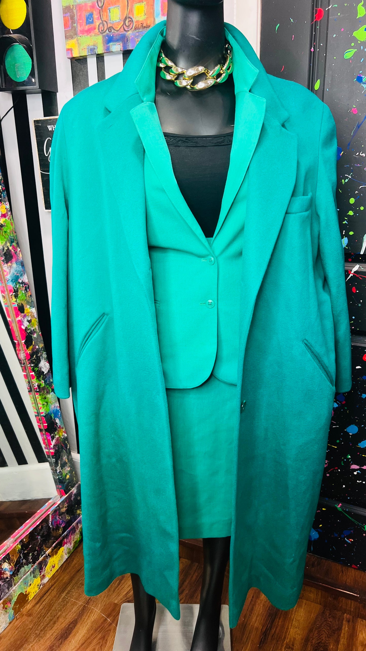 Vintage 100% Wool Green Trench Coat (28)
