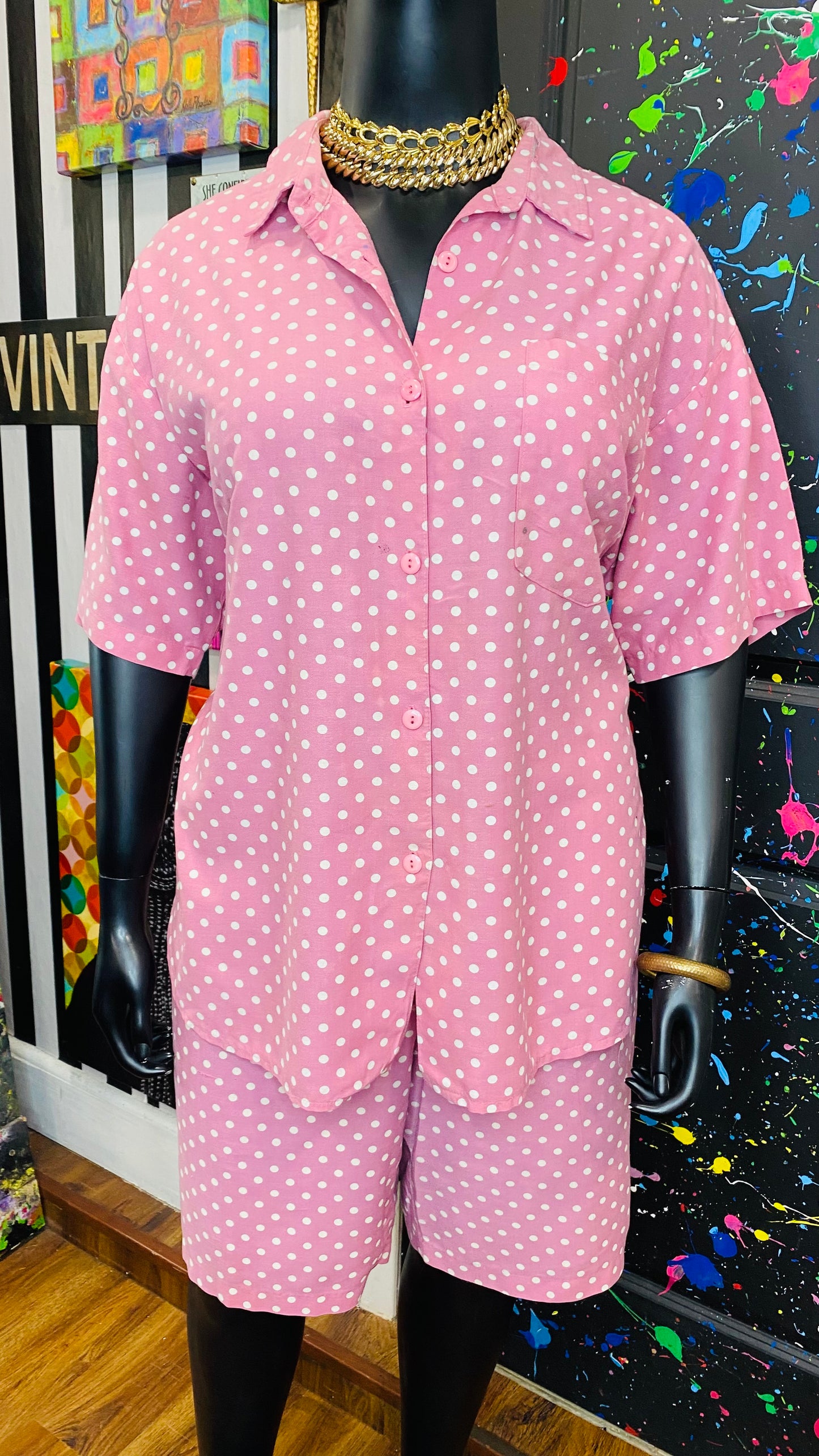 Vintage Pink & White Polka Dot Short Set (20)