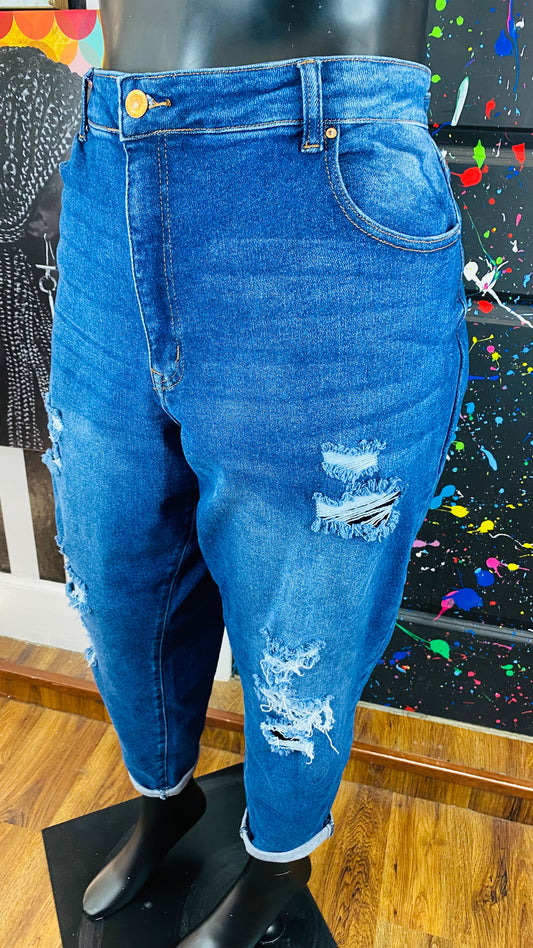 Boyfriend Jean Distressed Blue Jeans
